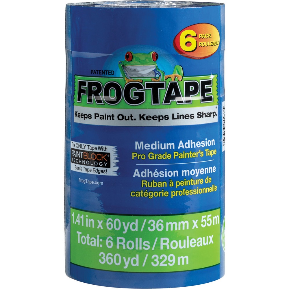 DUC242750 - Painter's tape features edges that are treated with PaintBlock technology that forms a micro-barrier to seal the edges of the tape for super-sharp paint lines. It also prevents paint-bleed for clean, consistent results. Remove the tape cleanly from most surfaces for 14 days. High-quality adhesive is recommended for cured painted walls and trim, glass and metal.