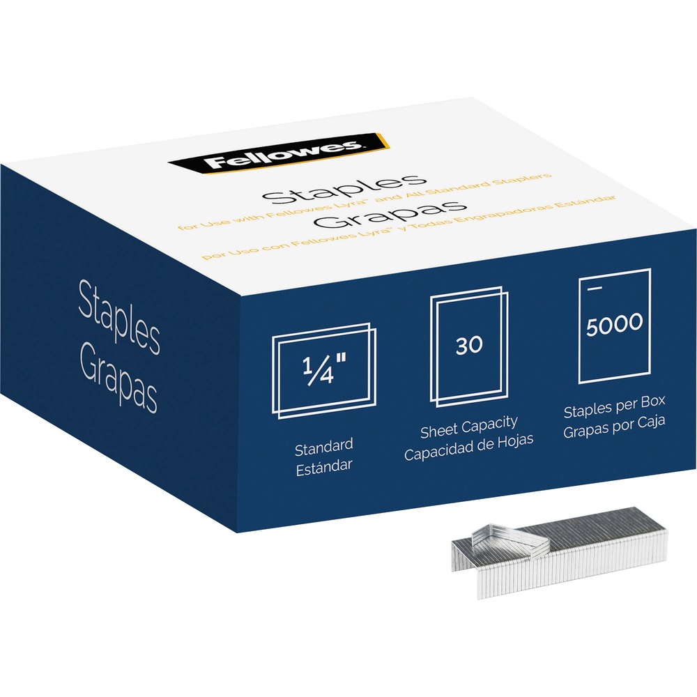Fellowes 5000pk Half-Strip Standard Staples - 1/4" - for Paper - Easy to Use - Silver - Nickel - 5000 / Pack
