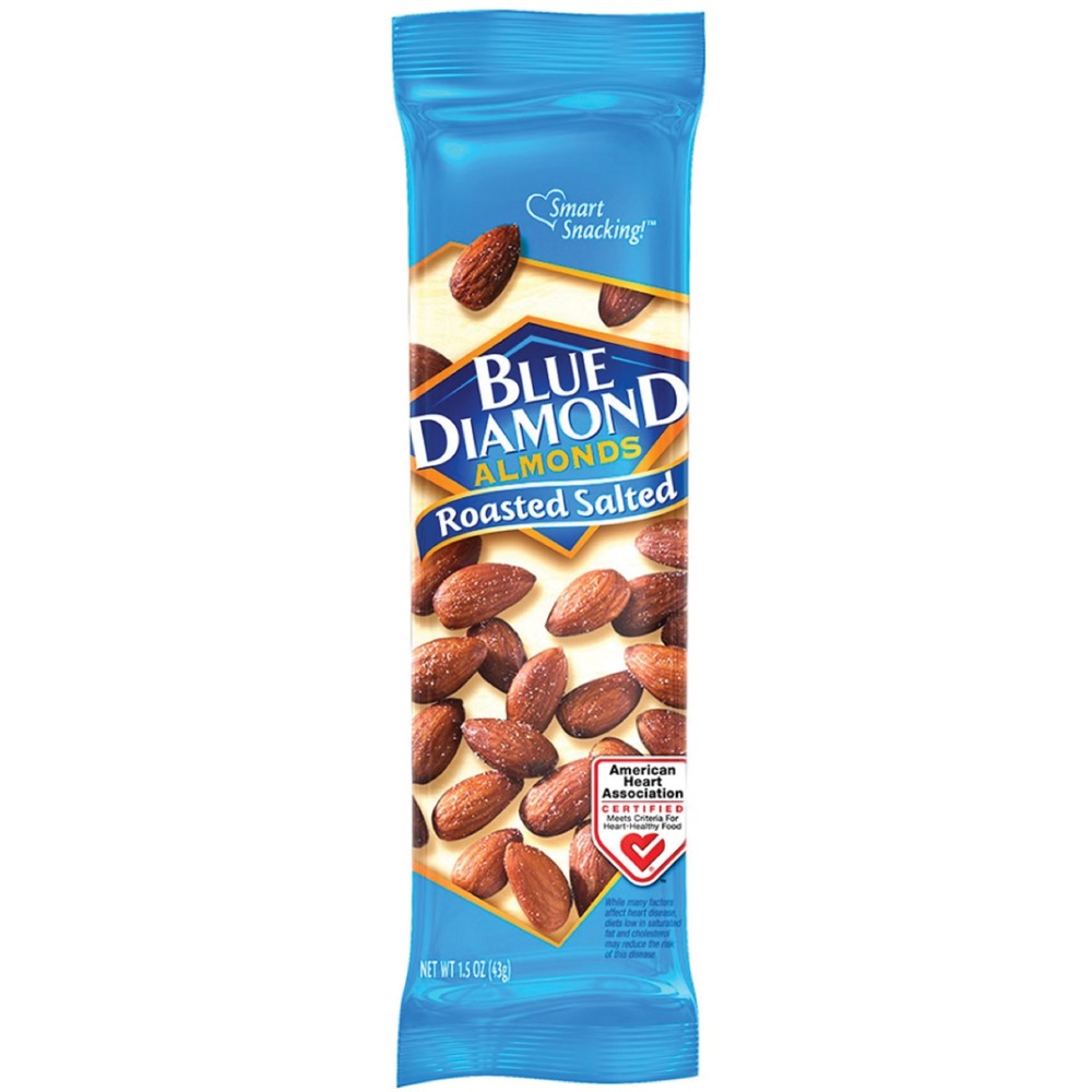 BLE5180 - Roasted salted almonds contain just the right amount of salt to complement the almond's delicate flavor. Unique roasting process holds in freshness for that just-right crunch. Single-serve packaging helps keep these almonds tasting their best and allows on-the-go enjoyment. Almonds are perfect for impressing guests, boosting office morale, serving at company meetings and more.