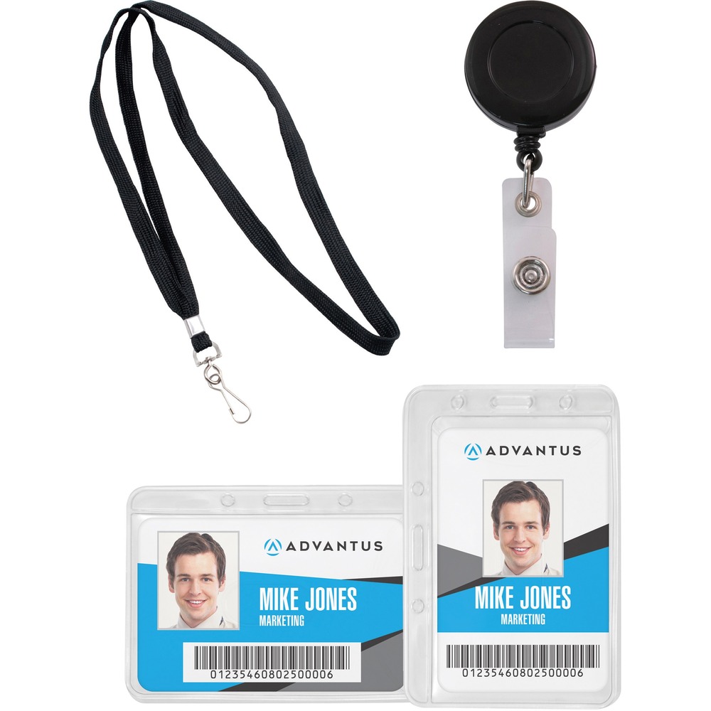 AVT97756 - ID badge and accessories bundle offers 50 badge holders, 25 lanyards and 25 retractable reels to provide everything you need to equip and identify your office staff. Clear, durable badge holders withstand abuse from frequent handling for lasting use. Badge holders can be used horizontally or vertically. Lanyards with J-hooks provide a comfortable option to keep badges in clear view without attaching to clothing. ID reels retract for a quick, easy way to slide or show badges.