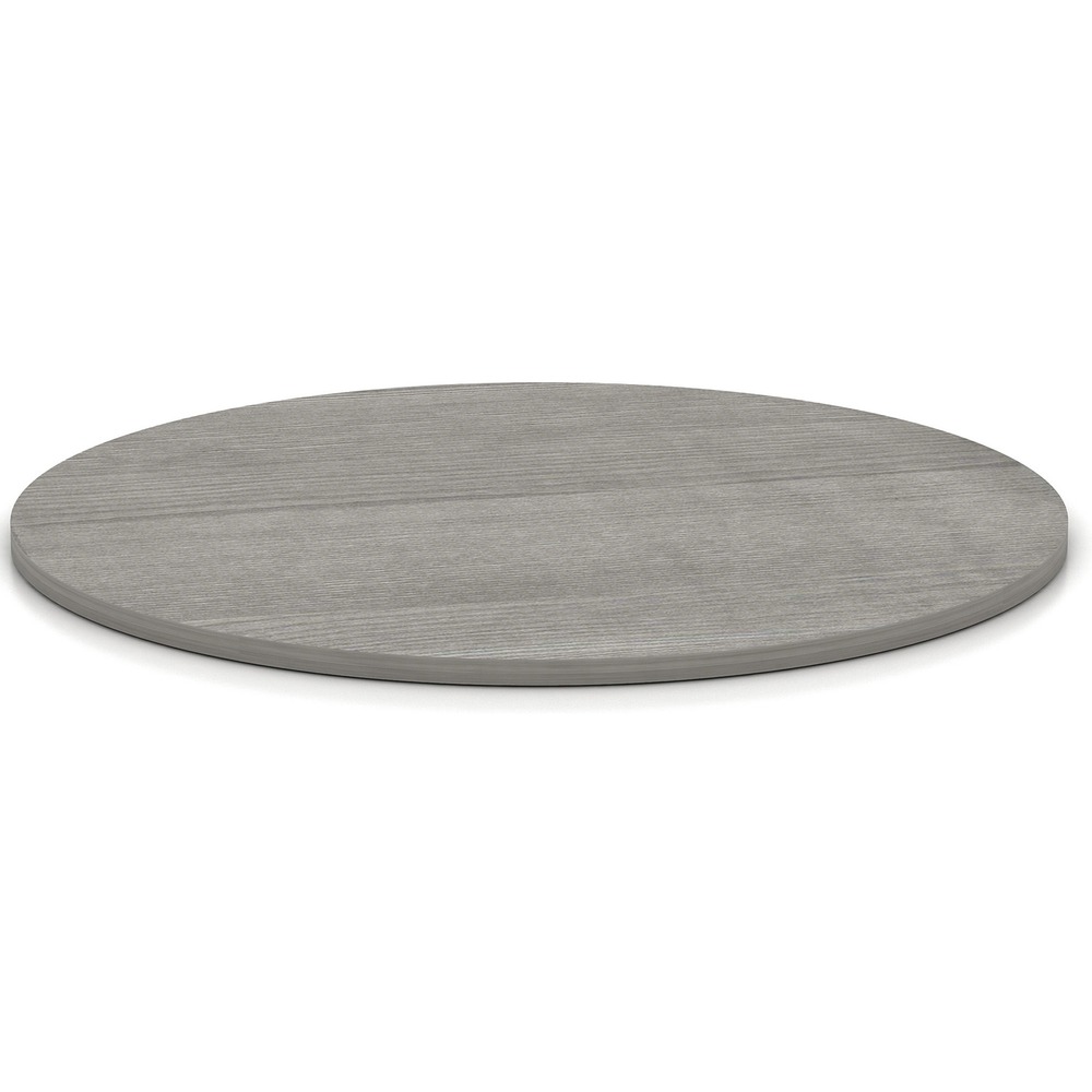 LLR69587 - Round tabletop is designed for use with Lorell Essentials Series Wood Laminate Furniture that offers high-quality laminate construction and a contemporary design. Ideal for a small meeting area in executive offices, this 1" thick tabletop features a Weathered Charcoal laminate surface and 3mm PVC edgebanding. Attach this tabletop to sturdy steel or matching laminate base (LLR69589 sold separately) with screws matched to T-Metal, predrilled holes.