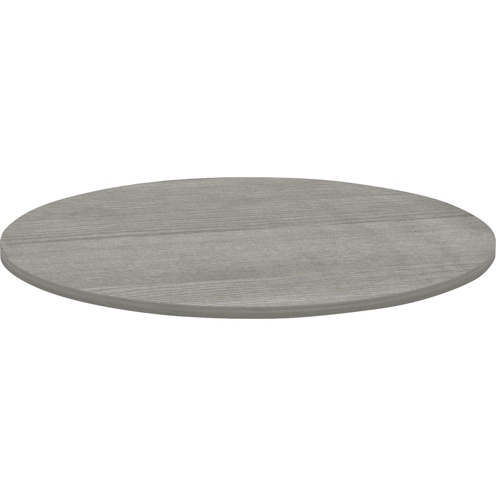 LLR69588 - Round tabletop is designed for use with Lorell Essentials Series Wood Laminate Furniture that offers high-quality laminate construction and a contemporary design. Ideal for a small meeting area in executive offices, this 1" thick tabletop features a Weathered Charcoal laminate surface and 3mm PVC edgebanding. Attach this tabletop to sturdy steel or matching laminate base (LLR69589 sold separately) with screws matched to T-Metal, predrilled holes.