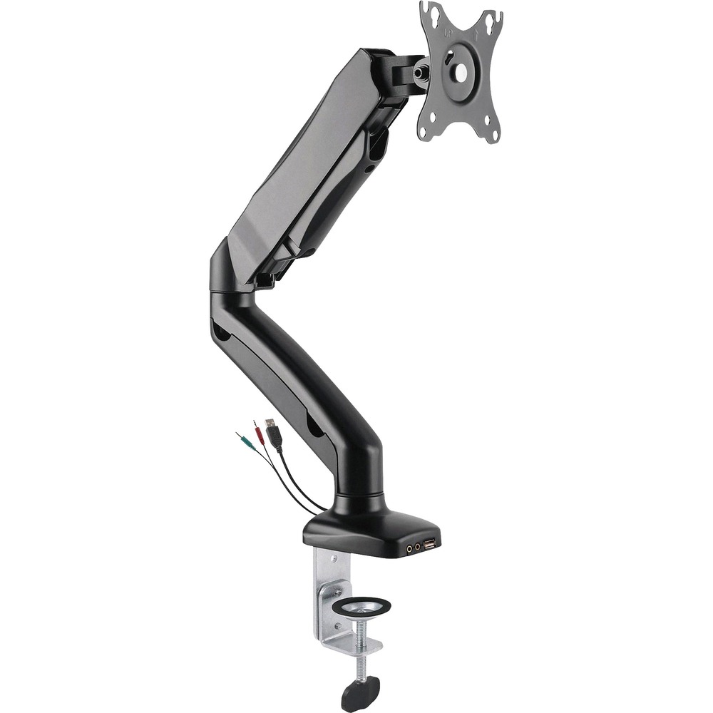 LLR99800 - Single-monitor arm in two sections offers versatile positioning and useful features. Adjustable swivel and tilt maximize viewing flexibility. Arm swivels 360 degrees from side to side while the monitor mounting plate swivels 180 degrees. Face of the mounting plate rotates 360 degrees and is 75mm x 75mm and 100mm x 100mm VESA-compatible. You can also tilt your monitor from negative 45 degrees to positive 90 degrees for multiple monitor viewing angles. Monitor arm is height-adjustable to easily improve eye level and posture for optimal comfort. Built-in spring gauge can be adjusted to suit various monitor weights. The 2.0 USB port and audio port in the bottom of the arm are convenient for supporting data transfer, charging and sound input/output. Pear-shaped VESA slot makes monitor installation much easier with a one-step slide-in. Mount through your desk grommet so no need to crawl under your desk to install. Built-in cable management allows an organized and neat work space. More from the Manufacturer