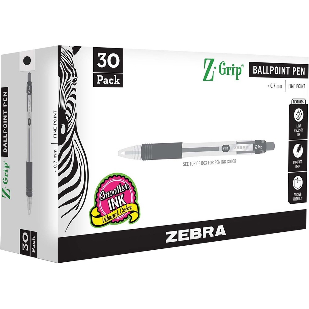 ZEB25130 - Retractable ballpoint pen with a 0.7mm point size features low-viscosity ink for a super-smooth writing experience. Latex-free, rubber grip allows you to keep a comfortable grasp on the pen through extended use to help prevent hand fatigue. Sturdy, metal pocket clip secures easily in various locations for quick storage and accessibility. More from the ManufacturerRebate: $15 Gift Card w $50 Zebra Pen Purchase View Rebate Details