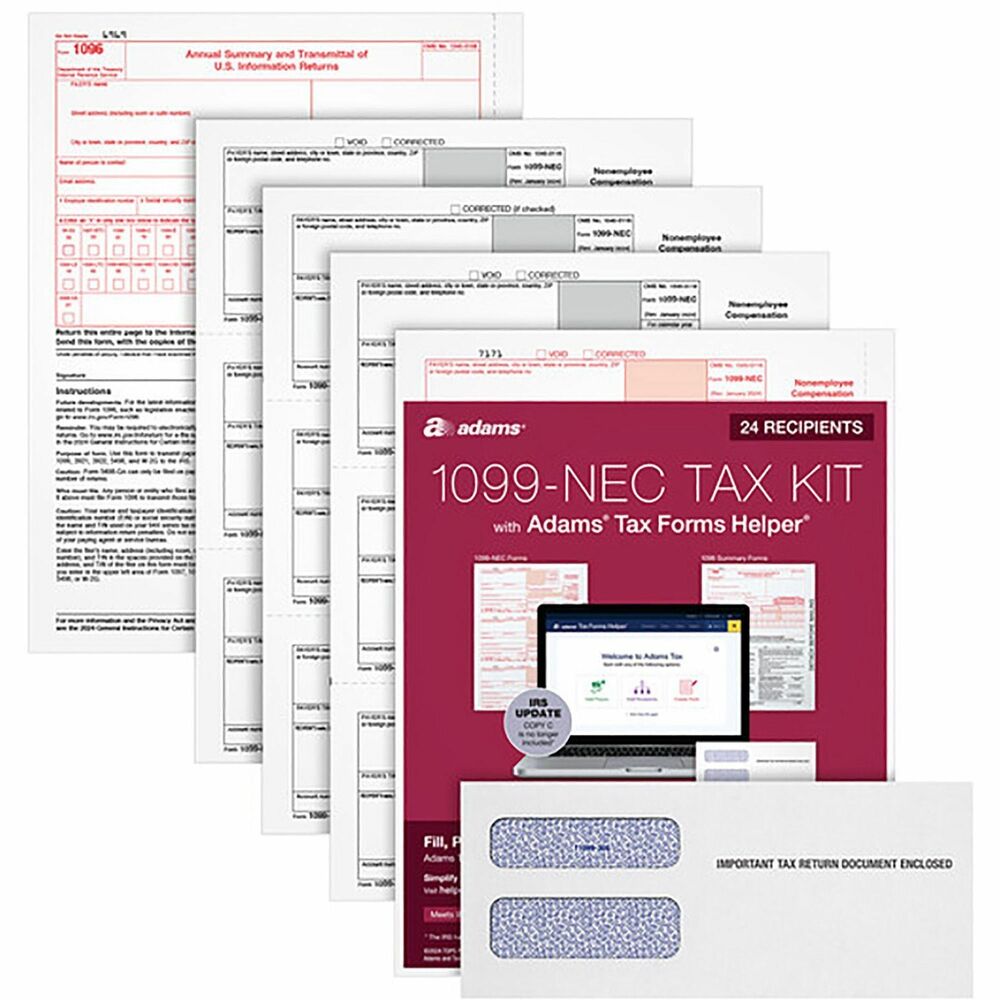 TOP22905KITNEC - Five-part, 1099-NEC tax forms are printed on high-quality pages to help prevent ink-bleed through for legible results. Double-window envelopes are labeled are security-tinted to prevent visibility of your private information. Tax form pack includes 24 IRS-compliant forms and 24 envelopes.