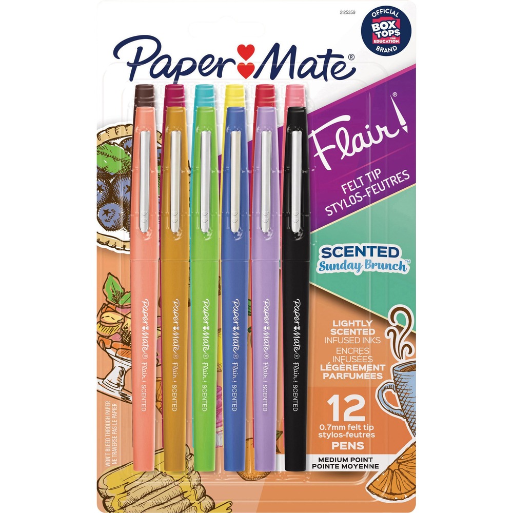 PAP2125359 - Flair pens feature a scented design to add another layer of fun to your work. Smear-resistant ink dries quickly and will not bleed through paper for legible handwriting. Handy clip attaches to pockets, notebooks and more for easy access and storage. Scented pens are perfect for art projects, classroom decorations, coloring and more.