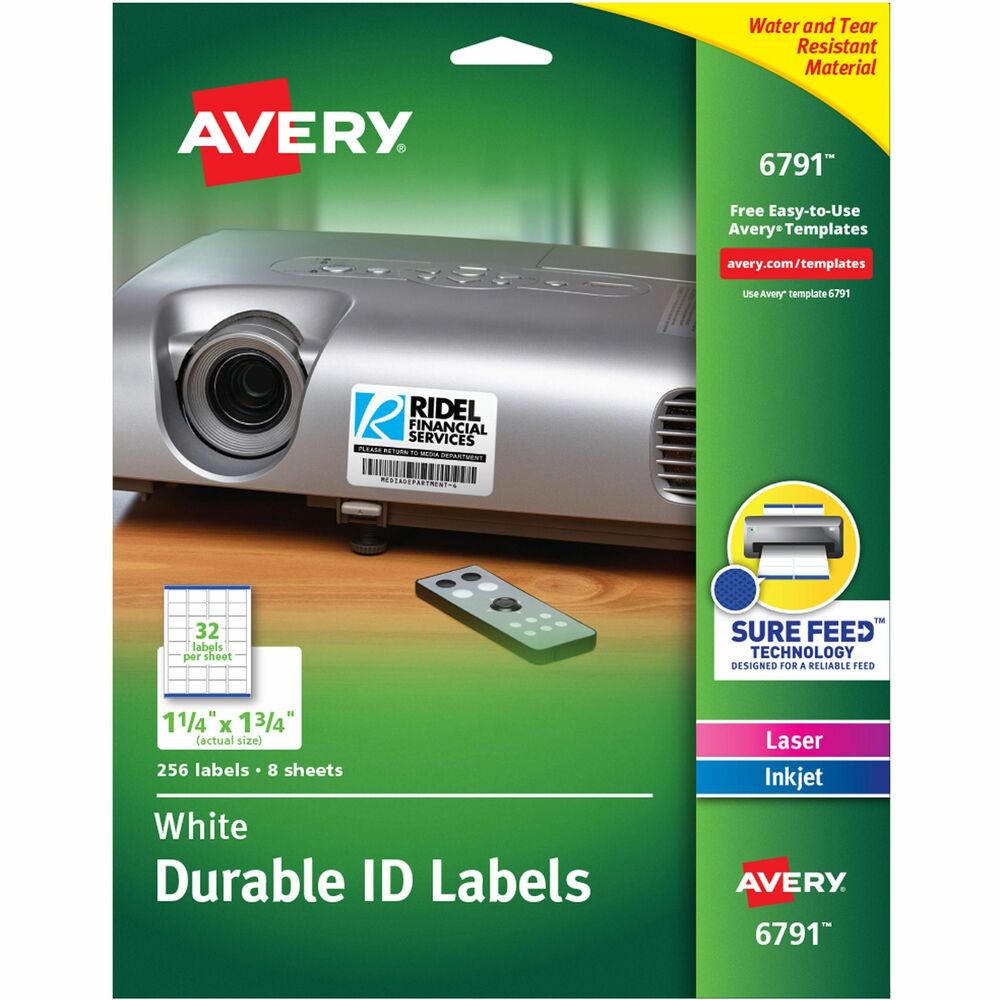 AVE06791 - Organize your home, office or classroom by labeling items for easy identification with Durable ID Labels. These durable labels stand up to frequent use and resist moisture, scuffing, tearing and smudging. Printable ID labels are engineered with Sure Feed technology for a reliable feed through your printer, preventing jams and misalignments. Identify contents of containers, bins, drawers and shelves; mark property with ID labels for equipment or ID labels for electronics; create ID labels to tag belongings, mark property and identify other assets. Multipurpose labels are easy to peel and quick to apply thanks to the proprietary Easy Peel labels sheets with the Pop-up Edge. Simply bend the label sheet to lift up the label edge. These multi-use labels adhere to a variety of surfaces, including paper, glass, plastic and metal, and are guaranteed to stick and stay. Customize your labels with free, online designs and templates. They are compatible with laser or inkjet printers.