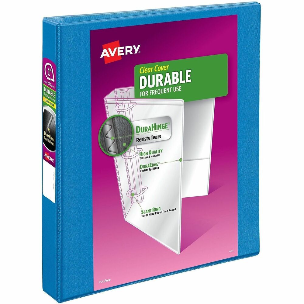 AVE17831 - Make sure important paperwork stays with you for the long haul by storing it in this Avery 17831 Durable View Binder in a vibrant pool blue color. This 1 inch 3 ring binder offers more protection than basic binders with its tear-resistant DuraHinge spine and flexible DuraEdge split-resistant edges. Plus, the deep-weave polypropylene cover makes it resistant to tears, bubbling, and surface wrinkles. Inside, back-mounted rings ensure pages lay flat and turn easily. There's even extra storage with two interior pockets made of nonstick material that won't lift or transfer ink, keeping documents neat and clean. Each ring binder features a 1.4-inch spine and 1-inch slant rings that hold up to 250 sheets of 8.5" x 11" paper, dividers, or sheet protectors. Perfect for use as a report binder, recipe binder, school binder, presentation binder, photo album, and more. For those who collect trading cards, pair this card binder with Avery's Trading Card Storage Sheets for effortless organization. No matter what you use it for, you can easily personalize your own custom binder using Avery Design & Print Online and the available cover binder templates, fonts, and designs and print from any printer. Visit the Avery website and try it out today! More from the Manufacturer