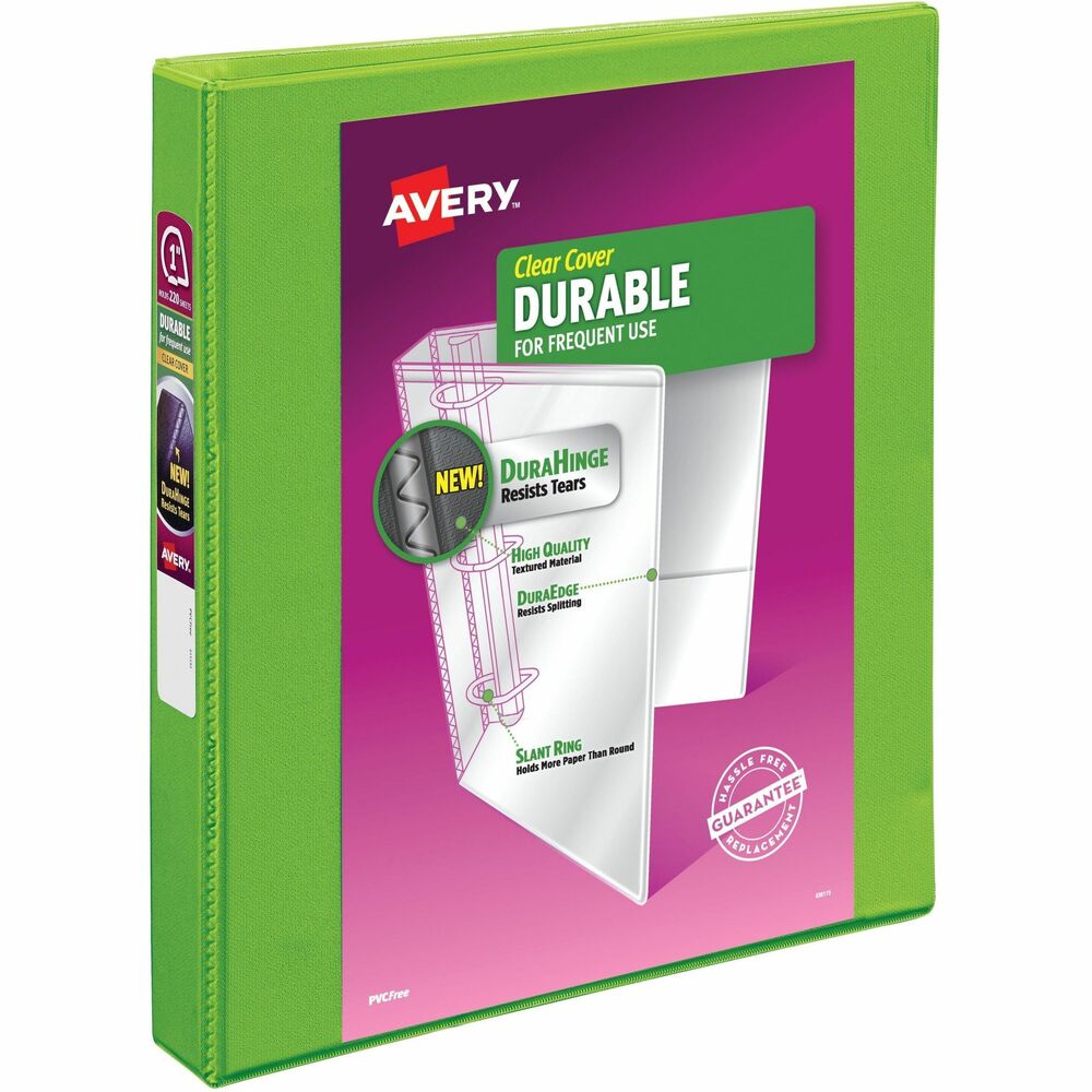 AVE17832 - Keep lecture notes, procedures and homework assignments organized with a durable binder you can count on. This Avery Durable View Binder offer a sturdy exterior that features a tear-resistant spine (DuraHinge) and more flexible, split-resistant edges (DuraEdge). Show off your class notes, employee handbooks and other important papers in a binder that offers a professional look and feel with the deep texture film with a smooth finish and linen-like pattern. The back-mounted slant rings will keep your pages lying flat and easy to turn. These 1 inch binders can hold up to 220 sheets of 8.5" x 11" paper, sheet protectors and dividers. Store loose sheets and documents within the two interior pockets on the front and back covers of the binder. Personalize your 3 ring binder using the free templates, fonts, and designs on the Avery website, and use the clear ID label holder on the spine of the binder for easy customization and to quickly identify the contents at a glance. More from the Manufacturer