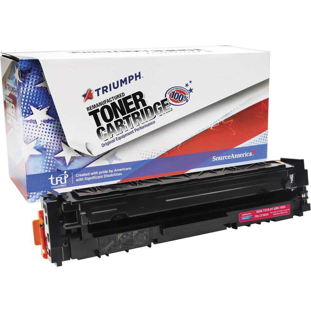 NSN6891052 - Remanufactured toner cartridge is designed for use in HP Color LaserJet Pro MFP M254dw, M281cdw, M281dw and M281fdw. AbilityOne toner provides strategic opportunities to address a variety of customer needs including significant savings, guaranteed performance, compliance with executive orders and free recycling solutions. Plus, every purchase creates jobs for people with disabilities. TAA-compliant cartridge is assembled in the U.S.A., made using 35 percent post-consumer content and meets ISO 14001 recycling standards. It yields approximately 2,500 pages.