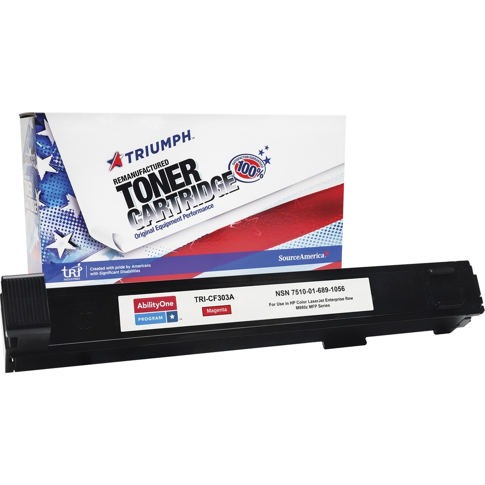 NSN6891056 - Remanufactured toner cartridge is designed for use in HP Color LaserJet Enterprise flow MFP M880z. AbilityOne toner provides strategic opportunities to address a variety of customer needs including significant savings, guaranteed performance, compliance with executive orders and free recycling solutions. Plus, every purchase creates jobs for people with disabilities. TAA-compliant cartridge is assembled in the U.S.A., made using 35 percent post-consumer content and meets ISO 14001 recycling standards. It yields approximately 32,000 pages.