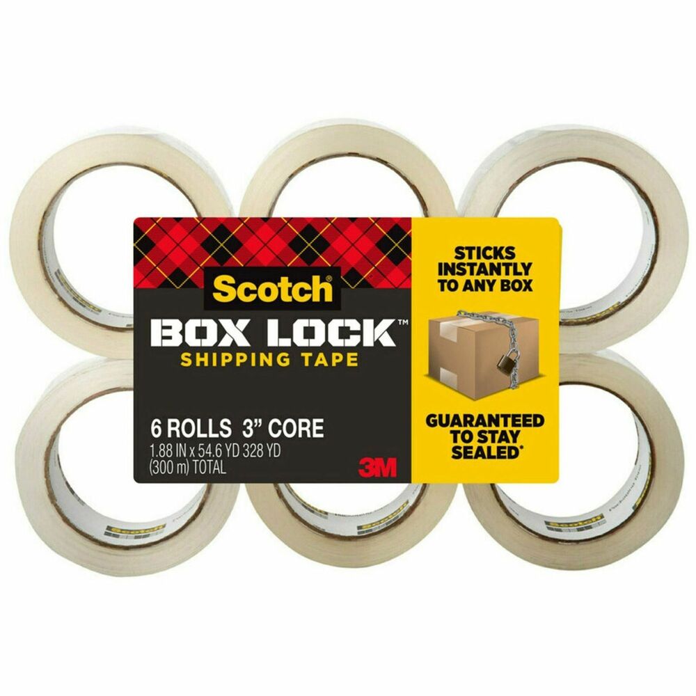 MMM39506 - Scotch Box Lock Packaging Tape Refill sticks instantly to any box. Extreme grip ensures boxes stay securely sealed, even during rough handling. Advanced adhesive creates a secure seal over box edges better than other leading premium packaging tapes and sticks better on cardboard too. It is designed to be thicker than many competitive tapes, which reduces splitting and tearing and makes it easier to find the start of the roll. This tape can be used on any type of box, including harder-to-stick to 100 percent recycled boxes.