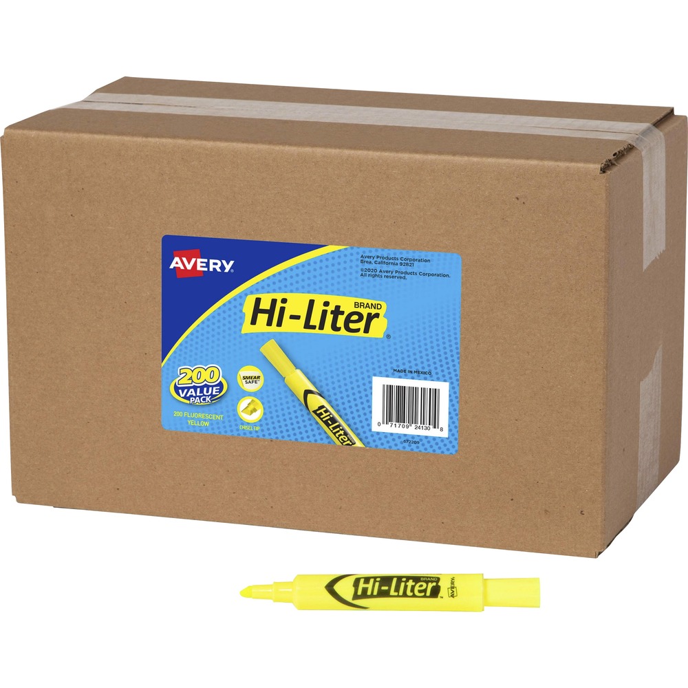 AVE24130 - Desk-style highlighters in a value pack deliver vibrant read-through colors. Improved formula allows you to leave the cap off for up to one week and still highlight. The molded chisel tip won't fray or mush. It is designed to highlight or underline. Quick-drying, nontoxic ink is ACMI certified to meet Federal standards of nontoxicity. Markers are safe for office, school or home and conform to ASTMD4236.