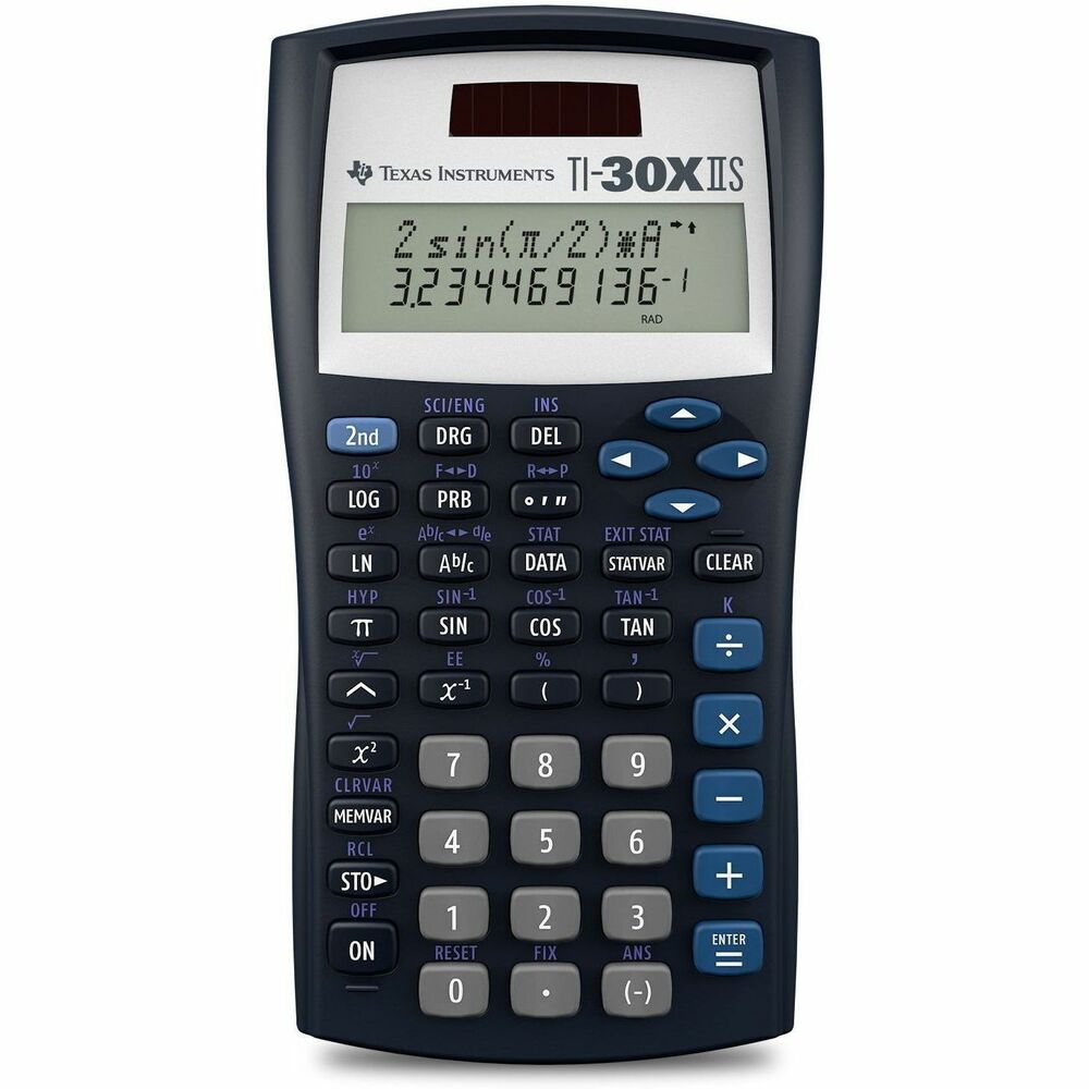 TEXTI30XIIS - Scientific calculator with equation recall combines statistics and advanced scientific functions. Two-line display shows entries on the top line and results on the bottom line. Entry line on the top of the display shows up to 11 characters and can scroll left and right up to 88. Result line on the bottom shows up to a 10-digit answer and 2-digit exponent. Functions include common/natural logarithms, fractions, fraction/decimal conversions, degrees to decimal conversion, reciprocals, factorials, grads, hyperbolics, polar/rectangular conversions. Fraction feature allows operations with fractions and mixed numbers. Two-variable statistics allow you to enter, delete, insert, and edit individual statistical data elements. Calculator runs on solar and battery power.