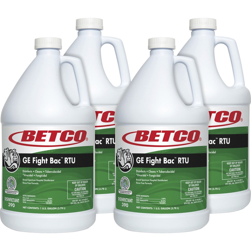 BET3900400CT - Disinfectant with the environment in mind using GE Fight Bac RTU. It kills more than 99.9 percent of bacteria and viruses with a 3-to-5-minute contact time. This hospital-grade product provides superior disinfection and meets the EPA's Design for the Environment standards. GE Fight Bac RTU is an EPA list N disinfectant. All products on this list meet EPA's criteria for use against SARS-CoV-2, the virus that causes COVID-19. GE Fight Bac RTU is formulated with a botanical active ingredient: citric acid. Citric acid is nonirritating to most and emits no harsh fumes for the user. This disinfectant is also free from harsh chemicals so it can be used as a food contact sanitizer with no rinsing or wiping required. Use it on washable hard nonporous in hospitals, kitchens, bathrooms, healthcare facilities, medical offices, daycare centers, schools, nursing homes and grocery stores.
