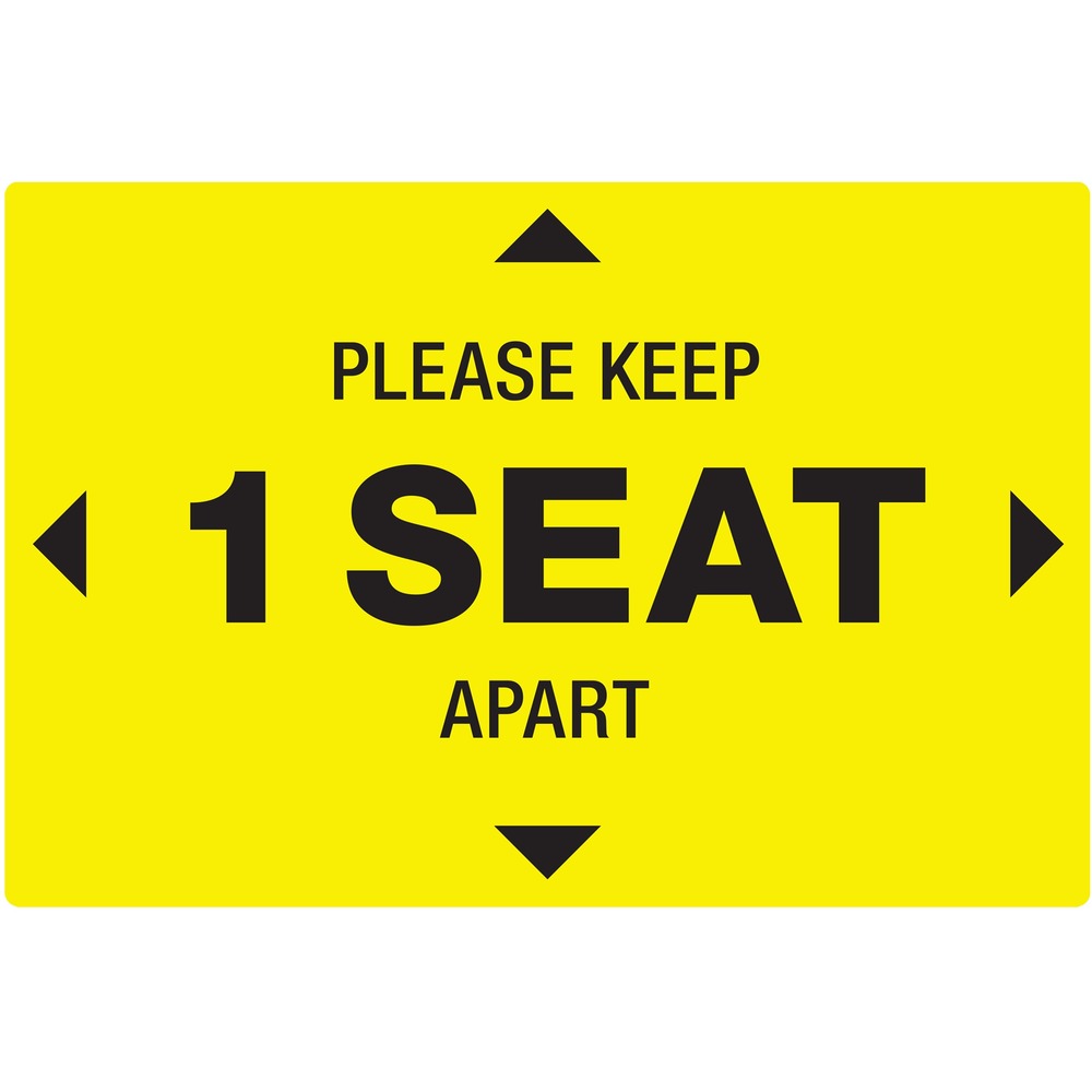 AVE83073 - Help your customers practice healthy habits using Preprinted Surface Safe ID Chair Decals labeled "Please Keep 1 Seat Apart." These informative signs quickly let people know which seats are open and which are not available so that they can find open spots more easily. Durable polyester material is water-resistant, chemical-resistant, oil-resistant, abrasion-resistant, tear-resistant, UV-resistant and safe to use with most popular surface cleaners. Unique, removable decal adhesive will keep decals attached to a wide range of surfaces while also letting them peel off without leaving damage or residue. Decals are ideal for use on smooth hard surfaces, such as metal, plastic and glass as well as fabric office chairs, but not recommended for use on laminated wood, semi-gloss wood, leather and 100 percent polyester. Preprinted, COVID-19 signage is crucial for any type of business or location including restaurants, retail stores and airports. Pack includes 10 preprinted, 4" x 6" decals. More from the Manufacturer