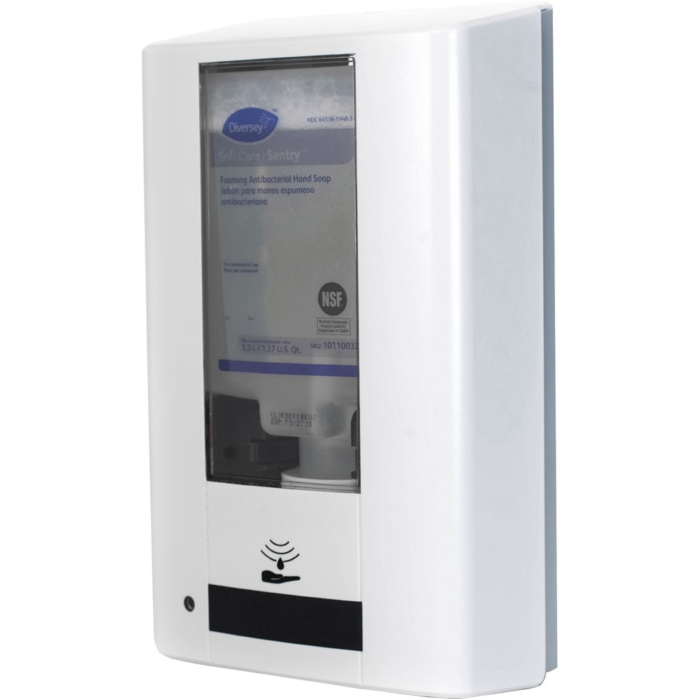DVOD6205568 - IntelliCare Hybrid Dispenser can address all your hand care needs with a versatile, modern and durable platform that is compatible with both liquid/gels and foam products. It dispenses 1300 ml. (1.3 liter) bottles of hand soap or 1200 ml. (1.2 liter) of alcohol-based hand sanitizer in a 0.4 ml. or 1 ml. dose per push. This hybrid dispenser also provides an automatic switch from touchless to manual if batteries die before replacement. When the refill is nearly empty, the locking dispenser will sound an alarm. It also has a low-battery signal. Translucent window allows good product visibility without product tampering. Dispenser is made of reliable, ABS plastic that is scratch-resistant and UV-resistant.