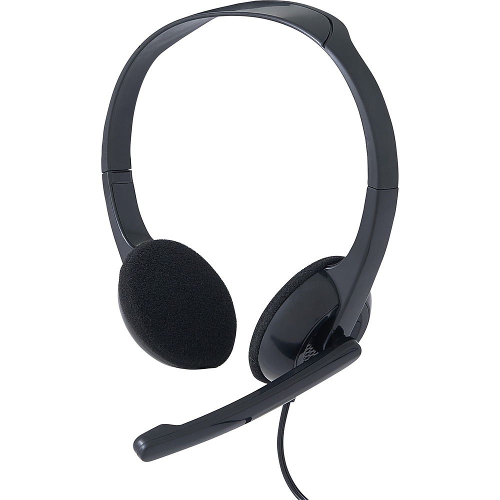 VER70721 - Stereo Headset with microphone combines superior sound quality, lasting comfort and versatile functionality that make it perfect for plug-and-play use in a variety of applications. Headset's ergonomic design features an adjustable headband with soft foam covers on the ear pads for long-lasting comfort. Rotatable microphone is easy to position for optimal speaking quality and then swings up and out of the way when not in use. Headset is universally compatible with 3.5mm audio jack. More from the Manufacturer