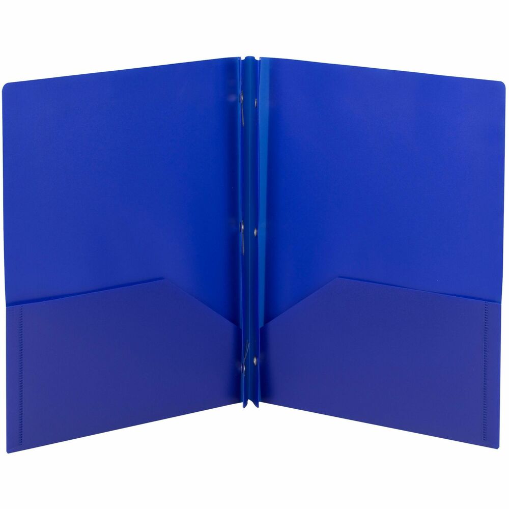 SMD87731 - Keep documents organized and safe using these Poly Two-pocket Folders with fasteners that come in convenient three-packs. They are perfect for all types of presentations, proposals and projects. They allow easy storage and transport while keeping your letter-size documents organized and easily accessible. Two large, 4-1/2" high pockets each hold up to 50 sheets. Metal, tang-style fasteners hold up to 80 three-hole punched papers. Inside back pocket is die-cut to hold a business card. Durable poly material is tear-resistant, water-resistant and easy to clean.
