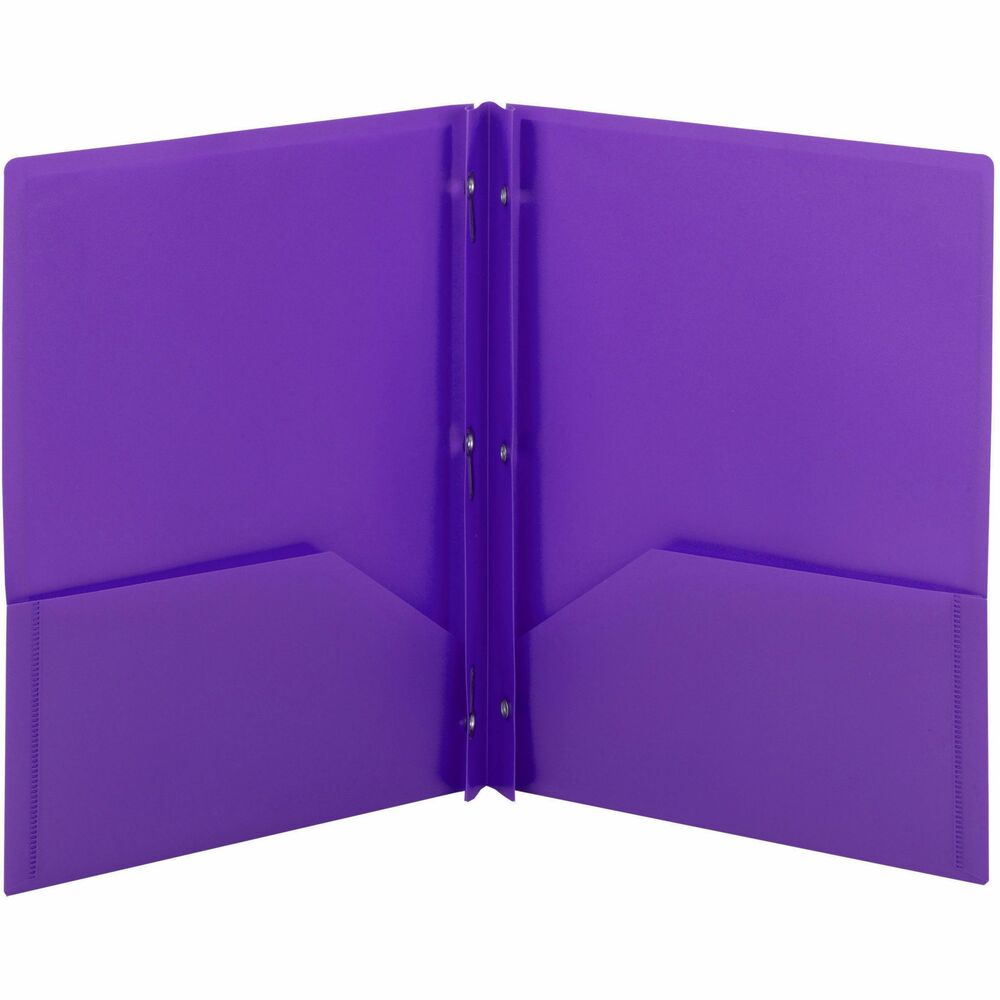 SMD87734 - Keep documents organized and safe using these Poly Two-pocket Folders with fasteners that come in convenient three-packs. They are perfect for all types of presentations, proposals and projects. They allow easy storage and transport while keeping your letter-size documents organized and easily accessible. Two large, 4-1/2" high pockets each hold up to 50 sheets. Metal, tang-style fasteners hold up to 80 three-hole punched papers. Inside back pocket is die-cut to hold a business card. Durable poly material is tear-resistant, water-resistant and easy to clean.