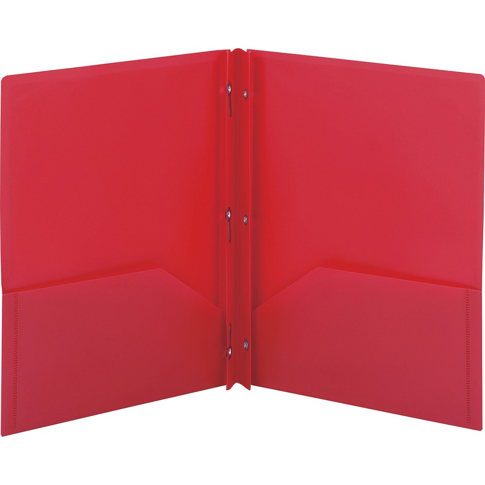 SMD87730 - Keep documents organized and safe using these Poly Two-pocket Folders with fasteners that come in convenient three-packs. They are perfect for all types of presentations, proposals and projects. They allow easy storage and transport while keeping your letter-size documents organized and easily accessible. Two large, 4-1/2" high pockets each hold up to 50 sheets. Metal, tang-style fasteners hold up to 80 three-hole punched papers. Inside back pocket is die-cut to hold a business card. Durable poly material is tear-resistant, water-resistant and easy to clean.