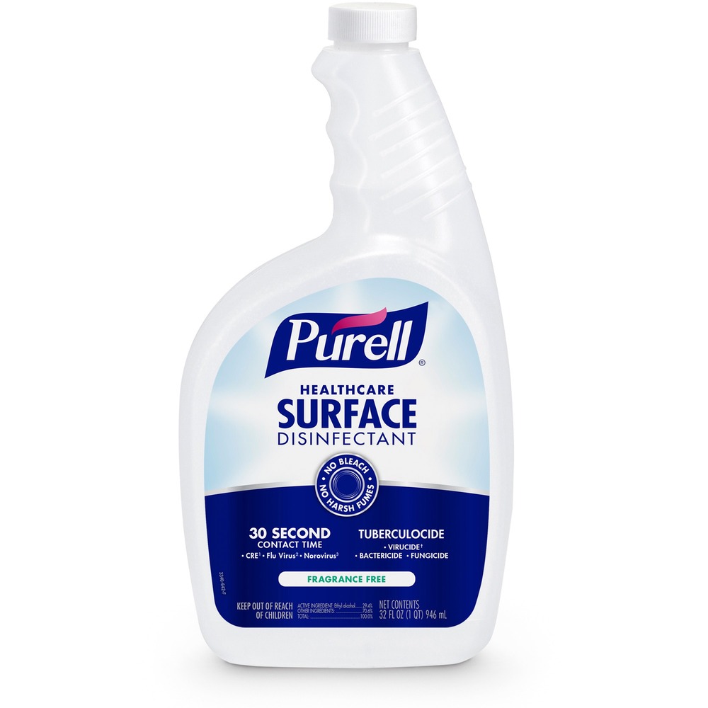 GOJ334006 - Formulated for convenience and ease-of-use, PURELL Healthcare Surface Disinfectant Spray has powerful germ-kill on the surfaces people touch most - yet is gentle enough to use around sensitive patients. Designed to accelerate the germ-killing power of alcohol, the patented fragrance-free formulation disinfects without harsh chemicals. It eliminates 99.9 percent of viruses and bacteria on surfaces - including norovirus, MRSA, VRE, and human coronavirus in 30 seconds with no rinse required. With the EPA's lowest allowable toxicity rating, it delivers one of the fastest overall disinfection time among Design for the Environment (DfE) products. More from the Manufacturer