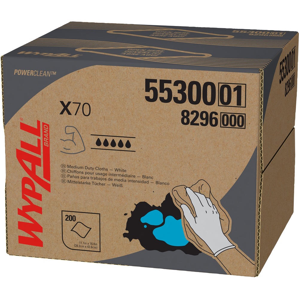 KCC55300 - Maximize performance while minimizing time, effort and product waste by using WypAll PowerClean X70 Medium-Duty Cloths. High-tech, HydroKnit material absorbs quickly. Premium industrial cloths are made of soft pulp fibers bonded to a polypropylene base sheet for absorbency and tear-resistance so they remove dirt, oil, grime and solvents in a variety of industrial and manufacturing industries just like laundered shop towels or textile shop rags. Durable cloths come in a convenient Brag Box that dispenses one at a time as an alternative to a box of rags. They are so sturdy that they can often be used more than once. Throw away the disposable cloths once you've used them a few times. They are designed to clean surfaces and tools, making them a must-have for the HVAC, automotive, manufacturing and industrial industries.