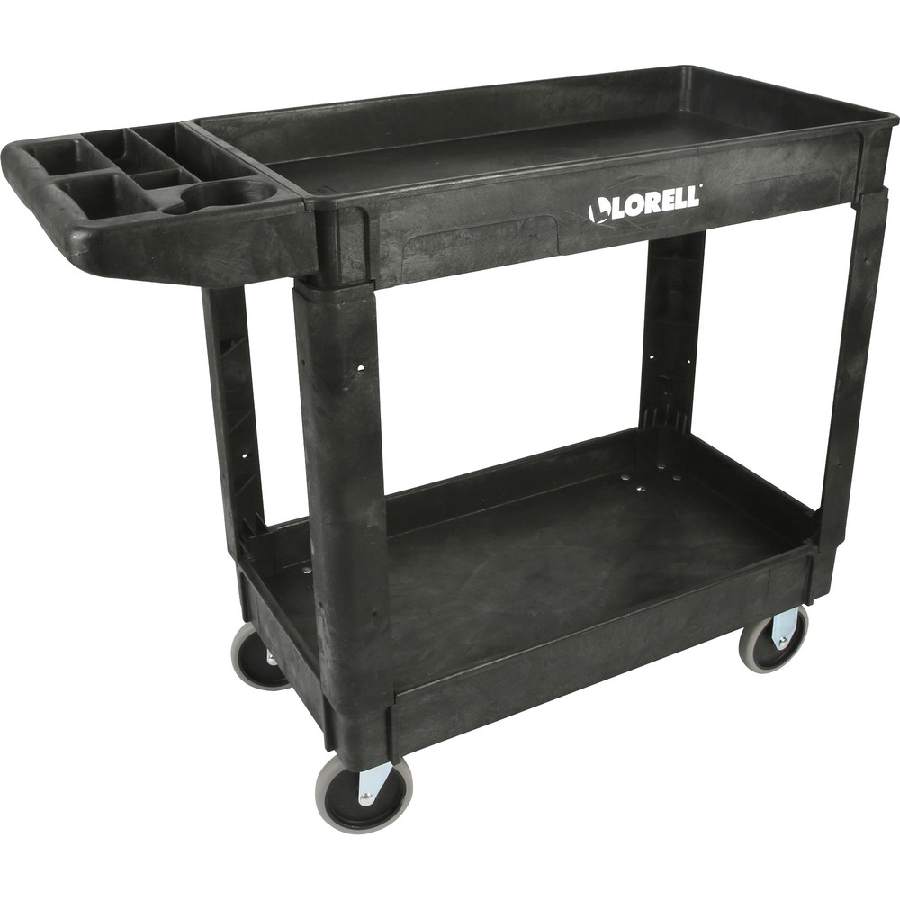 LLR03611 - Use this utility cart for transporting equipment, tools and heavy loads in any environment. It is tough enough for material handling and maintenance. Sturdy, structure foam construction won't rust, dent, chip or peel easily. Built-in storage bin in the handle is the perfect way to store small parts. Rounded corners protect walls and furniture. Lightweight, maneuverable cart moves easily on two 5" rigid casters and two 5" swivel casters all in thermoplastic rubber. It holds up to 550 lb. More from the Manufacturer