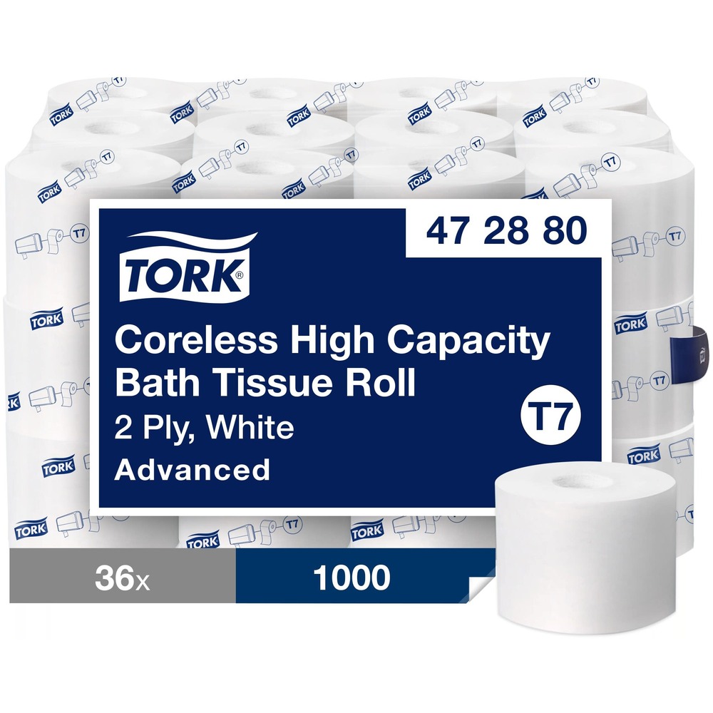 TRK472880 - Advanced Coreless High Capacity Bath Tissue offers twice the capacity for fewer maintenance intervals and reduced risk of product runouts for improved patron satisfaction. High-capacity rolls allow you to manage waste effectively and responsibly with less trash to remove and more time for the other tasks. Two-ply bath tissue is perfect for low to medium-traffic washrooms with high focus on guest satisfaction. More from the Manufacturer