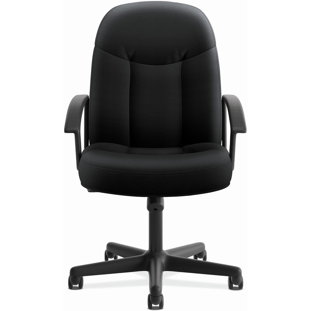 BSXVL601VA10 - Executive high-back chair delivers maximum comfort, support and functionality while minimizing the impact on your bottom line. The high-quality materials and customizable controls make it a smart solution for any application. Tailored stitching gives this chair an upscale feel. Black polyester fabric is abrasion-resistant. Chair features center-tilt with lock and tension control. Other functions include pneumatic seat-height adjustment from 16-3/4" to 20-1/2" , 360-degree swivel and tilt lock. Design includes a black frame made of heavy-gauge steel, plywood and urethane loop arms. Five-star plastic base has 2" hooded dual-wheel carpet casters. Seat measures 20-1/2" wide x 17 deep". Back size is 20-1/2" wide x 26-1/2" high from the seat. Distance between arms is 20-1/2". Chair holds up to 250 lb. More from the Manufacturer