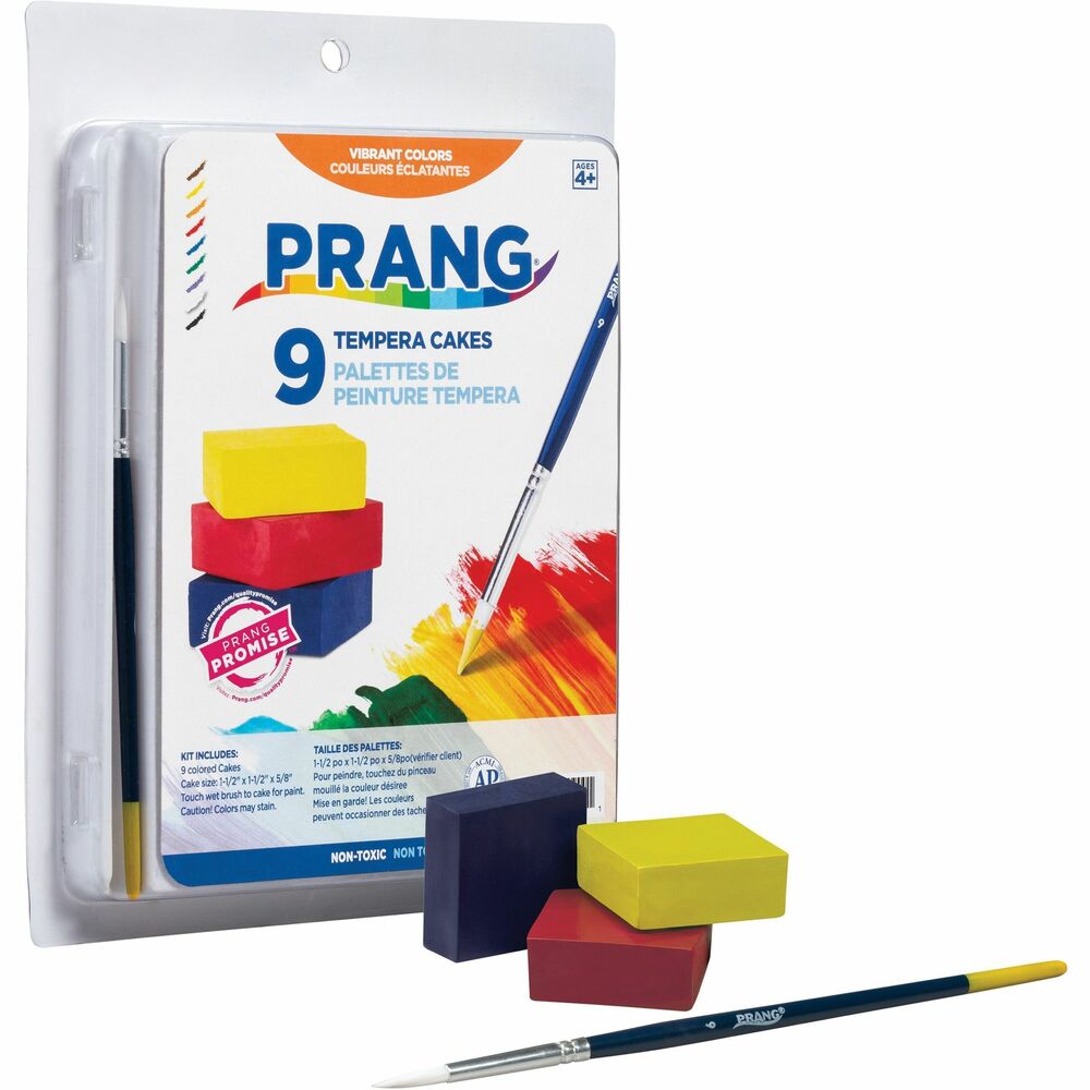 DIXX80900 - Prang Tempera Cakes offer brilliant, opaque colors and smooth laydown. This complete tempera kit includes water wells and a paint brush. Nine blendable colors come in a compact easy-to-store plastic tray. These cakes are ready to use when you are. When finished, put the clear cover back on and allow cakes to dry out. Each block measures 1-1/2" x 1-1/2" x 5/8".