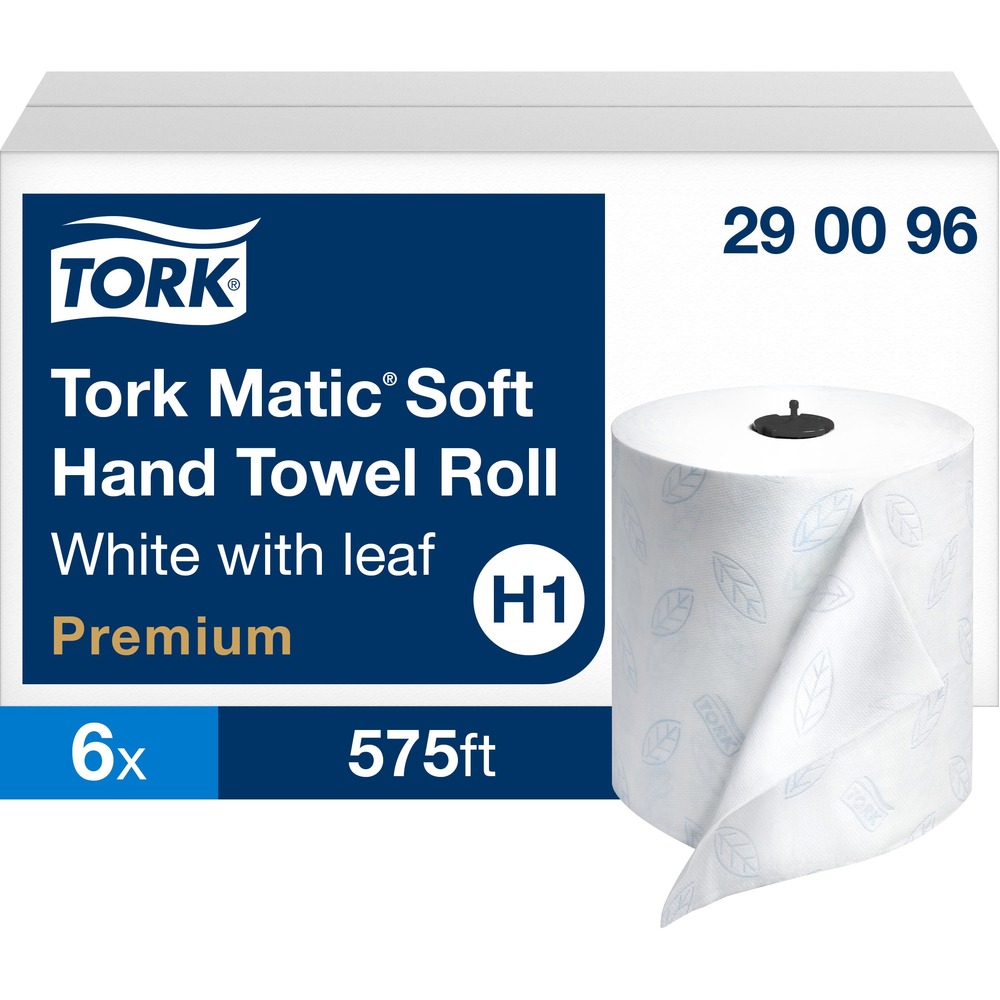 TRK290096 - Tork Matic Hand Towel Roll White with Blue Leaf H1: A restroom with a premium feel needs Tork paper hand towels that won't let you down in looks or performance. This premium-quality paper towel stands out, thanks to its soft feel and embossed blue leaf design. Plus, its super strong and absorbent texture works to dry hands swiftly and effectively. Use in a high-end restroom with the Tork Matic Hand Towel Roll Dispenser. Advantages at a glance:  + Decorative embossing + Suitable for medium-capacity systems + Tork Easy Handling + Contains 50% recycled fiber content + Minimum 40% post-consumer fibers + EPA compliant + FSC certified Compatible with Tork H1 dispensers. More from the Manufacturer