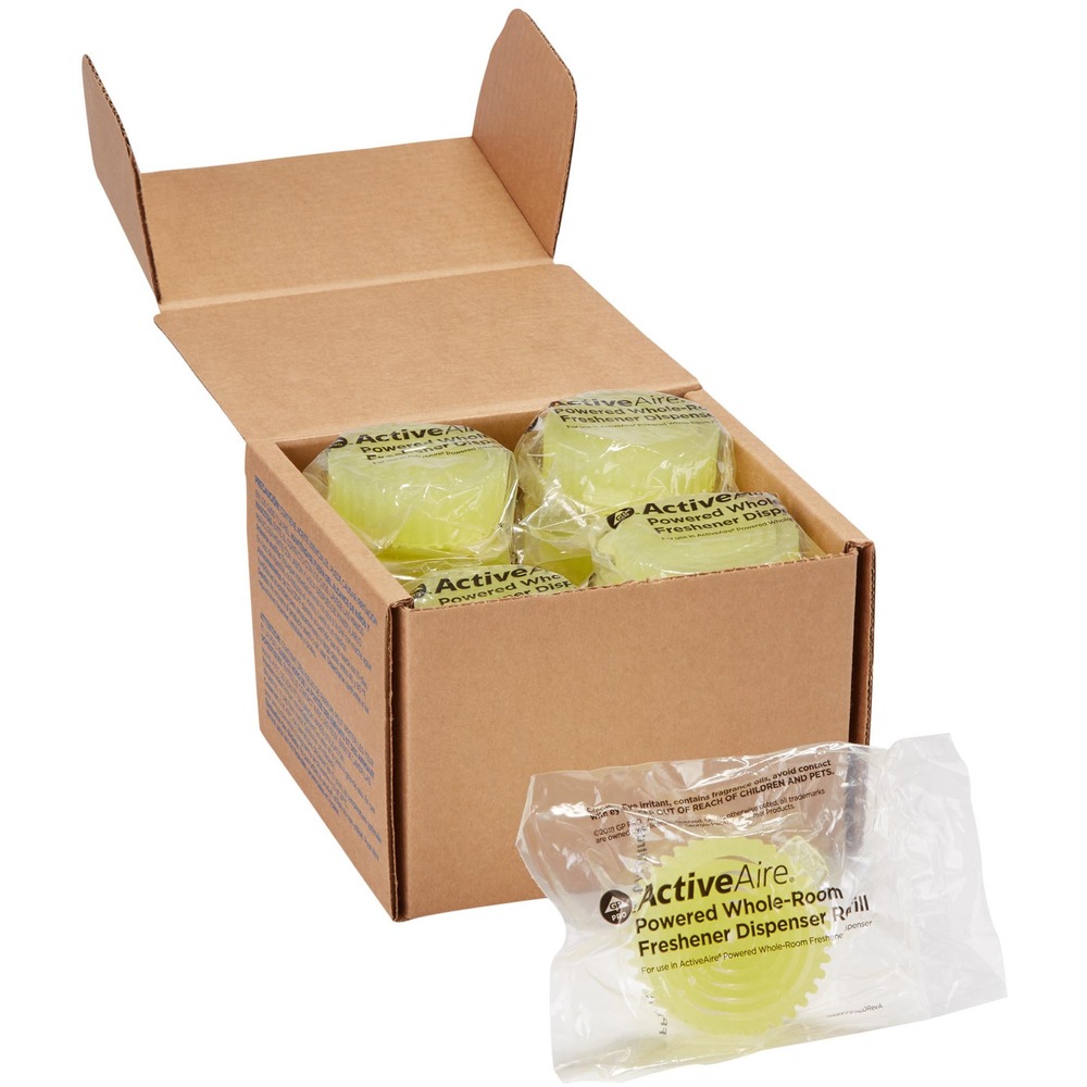 GPC48285 - Designed for Georgia Pacific ActiveAire Powered Whole-Room Freshener Dispensers, these air freshener refills help stop odors and enhance the restroom experience for all with its pleasantly scented, odor-neutralizing formula. Sustained release provides freshness for at least 30 days. Easy access allows easy maintenance. Citrus fragrance is a fresh, lively scent that brings to mind handpicked fruit, lemon and mandarin with a subtle hint of pomegranate and sandalwood. Urinal screens (not included) are available in a matching scent so you can be confident your restrooms will provide a consistent and more welcoming experience. Air freshener refills are compliant for VOC content with applicable federal and state regulations. No liquids or sprays are used. Refills belong to Georgia-Pacific's Take Back Program for recycling.