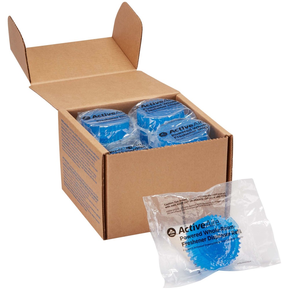 GPC48280 - Designed for Georgia Pacific ActiveAire Powered Whole-Room Freshener Dispensers, these air freshener refills help stop odors and enhance the restroom experience for all with its pleasantly scented, odor-neutralizing formula. Sustained release provides freshness for at least 30 days. Easy access allows easy maintenance. Coastal Breeze fragrance is a mild scent that will remind you of fresh seaside air and a cool, gentle breeze. Urinal screens (not included) are available in a matching scent so you can be confident your restrooms will provide a consistent and more welcoming experience. Air freshener refills are compliant for VOC content with applicable federal and state regulations. No liquids or sprays are used. Refills belong to Georgia-Pacific's Take Back Program for recycling.