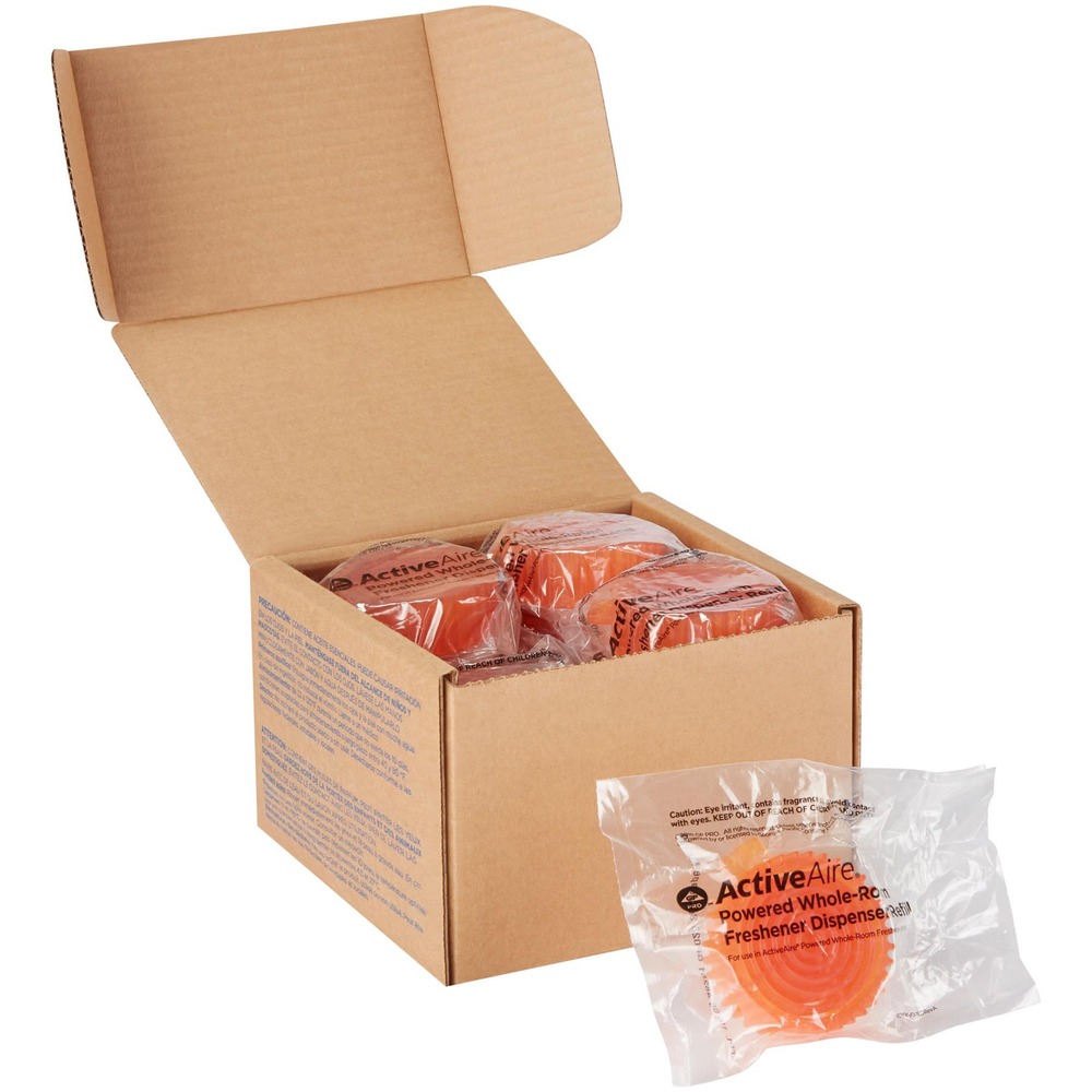 GPC48281 - Designed for Georgia Pacific ActiveAire Powered Whole-Room Freshener Dispensers, these air freshener refills help stop odors and enhance the restroom experience for all with its pleasantly scented, odor-neutralizing formula. Sustained release provides freshness for at least 30 days. Easy access allows easy maintenance. Sunscape Mango fragrance is a tropical, fruity fragrance that may help you leave the stress behind. Urinal screens (not included) are available in a matching scent so you can be confident your restrooms will provide a consistent and more welcoming experience. Air freshener refills are compliant for VOC content with applicable federal and state regulations. No liquids or sprays are used. Refills belong to Georgia-Pacific's Take Back Program for recycling.