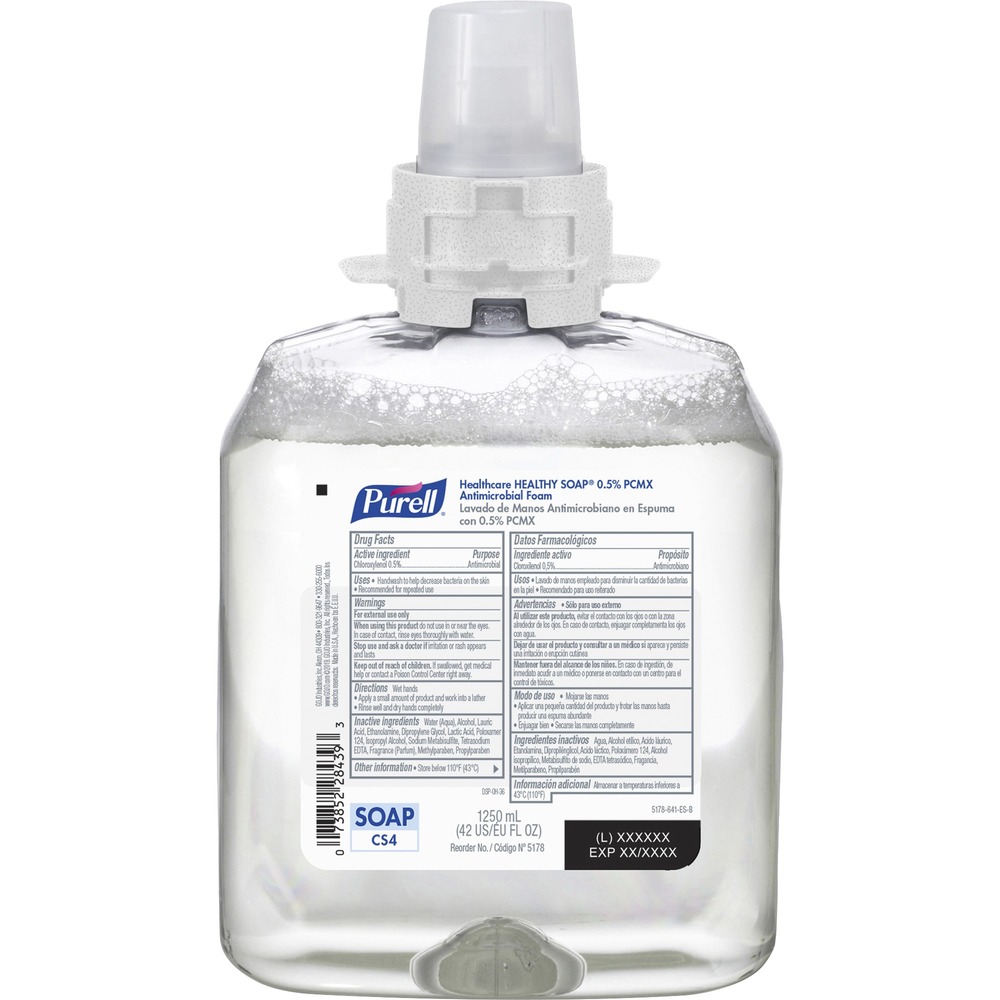 GOJ517804 - Antimicrobial foam soap fits in your PURELL CS4 Push-Style Soap Dispenser. PURELL Healthcare Healthy Soap 0.5 percent PCMX Antimicrobial Foam Handwash is effective in killing the most common bacteria found in healthcare environments. It helps reduce germs on skin that could cause disease. High-efficacy, high-quality, rich foam encourages frequent handwashing. It is designed for frequent use in healthcare environment among staff and patients. Dermatologist-tested, triclosan-free formulation is dye-free with pleasant floral fragrance. Foam soap rinses clean for easy gloving. It is compatible with nitrile, latex and vinyl gloves. Sanitary Sealed PET refill helps prevent contamination and is easily recycled.