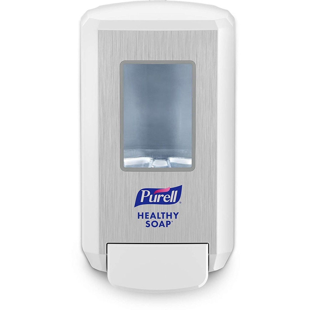 GOJ513001 - Manual, push-style soap dispenser is designed for PURELL 1250 ml. Healthy Soap Refills (not included), It is reliable and fits any decor. Large sight window makes it easy to check refill level. Dispenser is fully ADA-compliant, reliable and easy to maintain with no batteries to change. AT-A-GLANCE refills provide the easiest way to see when refills need to be changed. Monitor product levels with just one look. Collapsible, Sanitary Sealed PET refill bottle features a removable collar for easy recycling. The Lock or Not technology can convert the sanitizer dispenser to a locking system. Dispenser is made of durable ABS plastic. It mounts to the wall with included adhesive tape or hardware. Mounting clearance is 8" from bottom of the dispenser to the surface. Multiple hole pattern allows use of existing wall holes. More from the Manufacturer