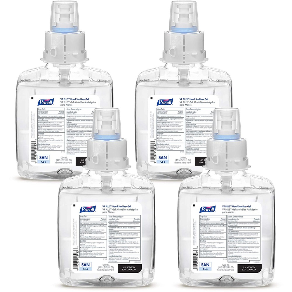 GOJ519904 - With broad-spectrum activity, PURELL VF Plus Hand Sanitizer Refills are designed for PURELL CS4 Push-Style Hand Sanitizer Dispensers for professional environments. This sanitizer kills 99.99 percent of germs, including the most common foodborne, bacterial pathogens. It helps reduce germs on hands in high-traffic, high-touch areas, including restaurants and cruise ships. Quick-drying formula feels as clean as PURELL Advanced Hand Sanitizer. It meets Food Code Hand Sanitizers criteria. Hand sanitizer is fragrance-free and dye-free. It is compatible with nitrile, vinyl and latex gloves. AT-A-GLANCE refill design lets you monitor soap levels with just one look. Sanitary Sealed PET refill is easily recycled. More from the Manufacturer