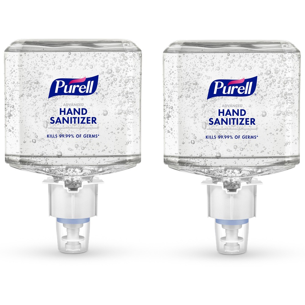 GOJ646302 - Advanced gel hand sanitizer refills are designed for PURELL ES6 Touch-free Hand Sanitizer Dispensers for healthcare environments. It kills more than 99.99 percent of most common, foodborne bacterial pathogens. PURELL Advanced Hand Sanitizer Gel exceeds FDA healthcare personnel handwash requirements with just 1.1 ml. of product. It is hypoallergenic, dermatologist-tested and dye-free. Hand sanitizer is enhanced with a nourishing blend of four skin conditioners and clinically proven to maintain skin health. It is compatible with nitrile, vinyl and latex gloves as well as chlorhexidine gluconate. AT-A-GLANCE refill design lets you monitor soap levels with just one look. Sanitary Sealed PET refill is easily recycled. More from the Manufacturer