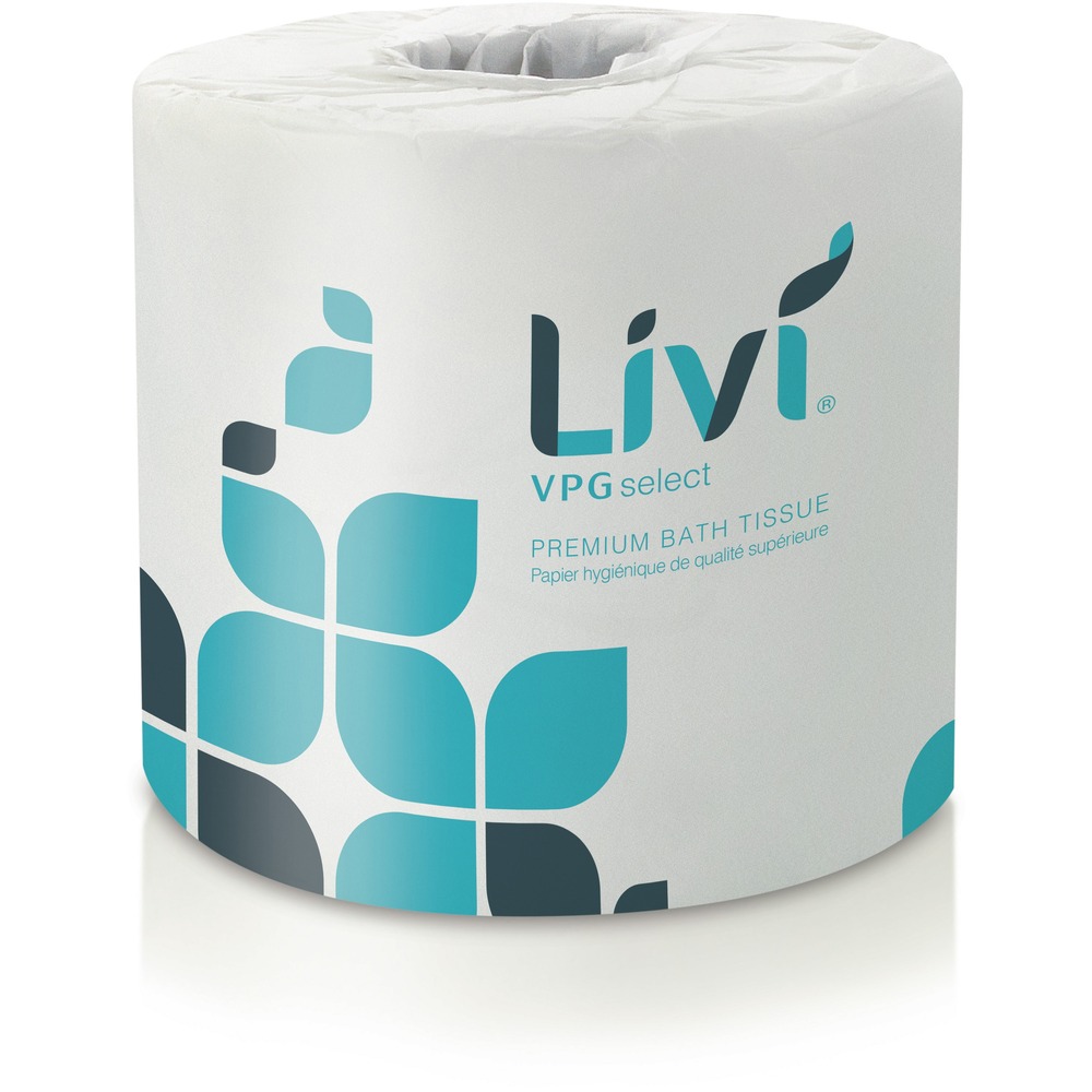 SOL21547 - The Livi VPG Select Bath Tissue features a high-quality design that's made from sustainable, Virgin Plantation Grown, Rapidly Renewable Fiber (RRF) to produce a white, bright and soft product. This two-ply, embossed bath tissue provides an improved sensory hand feel to give the ultimate at-home look and feel. Luxurious softness, thickness and increased absorbency make this the perfect bath tissue for Class A office buildings and mid to upscale locations desiring an improved restroom image.