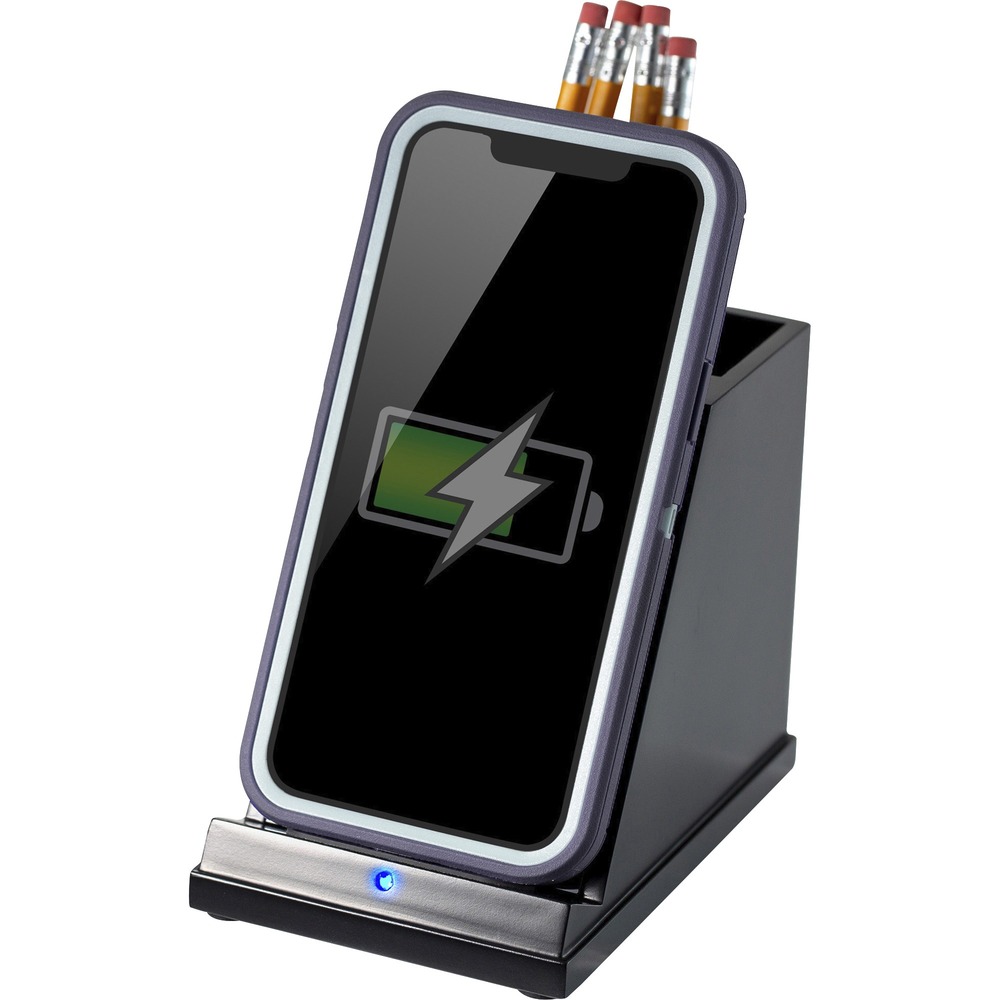 VCTCS100 - Pairing an elegant and classic design with modern technology for the best charging experience, the CS100 Wireless Phone Charger with Pencil Cup provides an angled ledge to rest your mobile phone while charging the battery and a large pencil cup for storing writing utensils or other daily necessities. Sturdy wood features a durable, double-coated, matte black finish. Nonslip rubber feet reduce movement and protect your worksurface from scratches and scuffs. Convenient size easily fits in any location where charging is needed. Perfect for use either in the office or at home, phone charger is compatible with all mobile phones that have a wireless charging mechanism. It comes with a 59" long USB cable. Wall plug (power adapter) is not included.