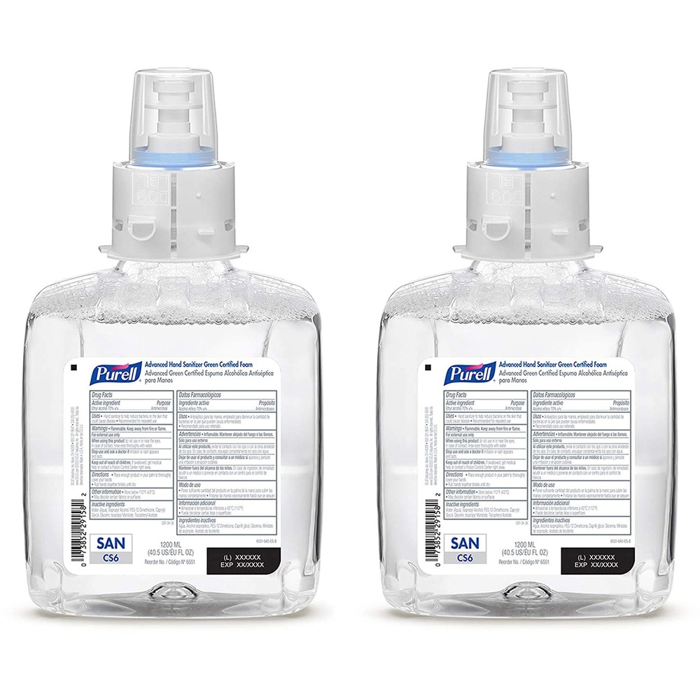 GOJ655102 - Refill of foam hand sanitizer is designed for PURELL CS6 Touch-free Hand Sanitizer Dispensers. Scientifically advanced, patent-pending formulation outperforms other hand sanitizers ounce for ounce. PURELL Advanced Hand Sanitizer Green Certified Foam kills 99.99 percent of most common germs on hands. Formulation meets EcoLogo hand sanitizer standard for environmental leadership and proven performance. Nonaerosol foam formula is fragrance-free and dye-free. Hand sanitizer is clinically proven to help maintain skin health with a nourishing blend of four skin conditioners. Controlled-collapse refill holds its shape as it empties for a more attractive appearance. Sanitary-sealed refill helps prevent contamination. More from the Manufacturer