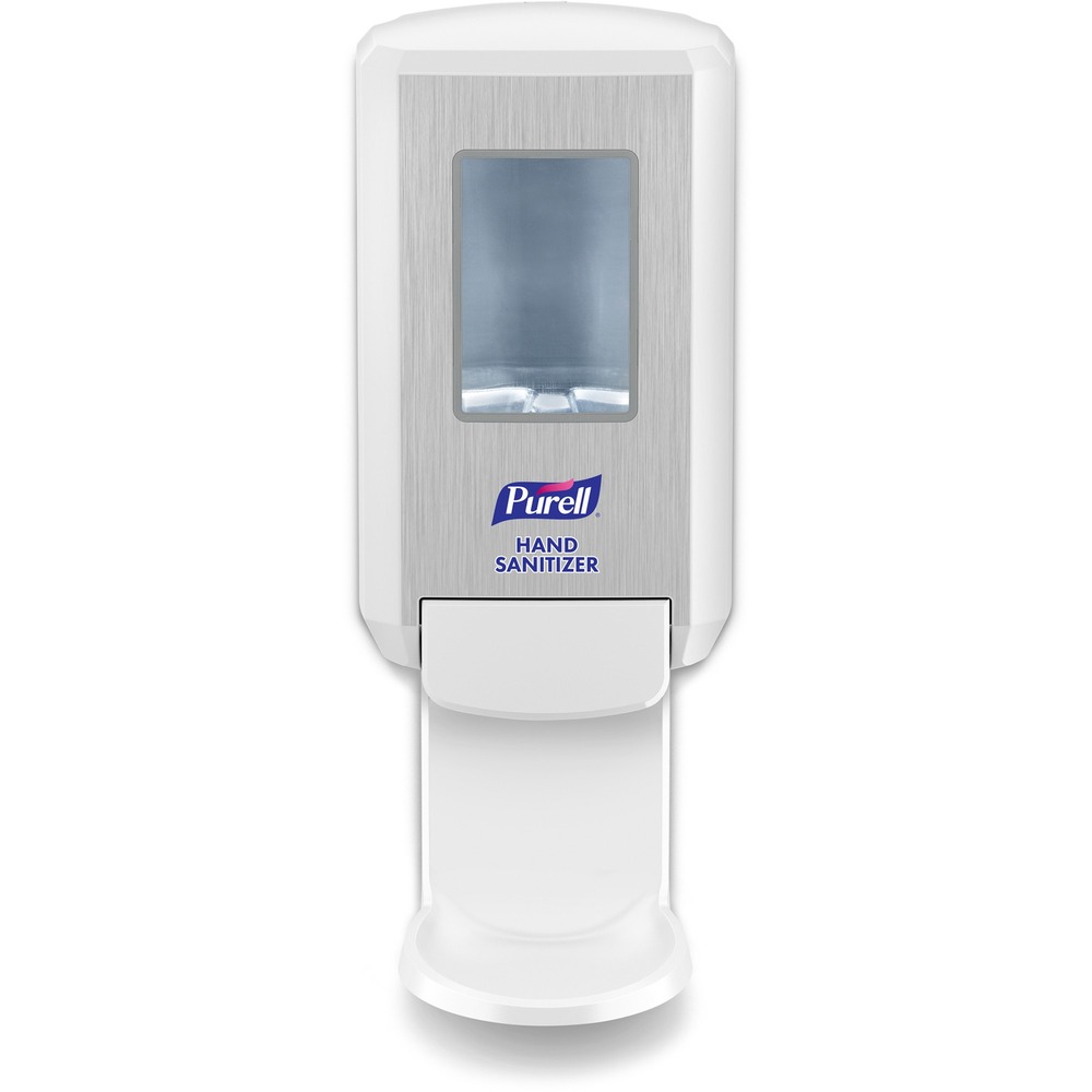 GOJ512101 - Push-style, hand sanitizer dispenser is reliable and easy to maintain with no batteries to change. Large sight window makes it easy to check refill level. AT-A-GLANCE refills provide the easiest way to see when refills need to be changed. Use the PURELL CS4 Hand Sanitizer Dispenser with 1200 ml. PURELL Hand Sanitizer refills. Sanitary Sealed PET refill bottle features a removable collar for easy recycling. The Lock or Not technology can convert the sanitizer dispenser to a locking system. Fully ADA-compliant dispenser is made of durable ABS plastic. It mounts to the wall with included adhesive tape or hardware. Mounting clearance is 8" from bottom of the dispenser to the surface. Multiple hole pattern allows use of existing wall holes. More from the Manufacturer