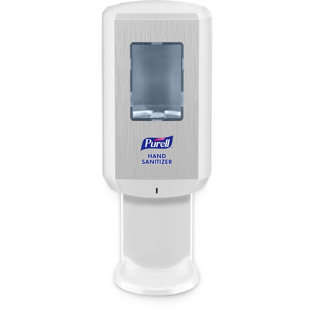 GOJ652001 - Reliable, touch-free hand sanitizer dispenser is especially made to house and dispense PURELL CS6 Hand Sanitizer in 1200 ml. refills. Dispenser and formulation are calibrated to provide the optimal dose for effective hand hygiene. Large sight window makes it easy to check refill level. Fully ADA compliant dispenser features LOCK OR NOT technology so you can convert it to a locking system. PURELL CS6 Hand Sanitizer includes and runs on four C batteries. Easily replace batteries with no tools required. Dispenser is made of durable ABS plastic and mounts to wall with adhesive tape (included) or optional mounting screws (not included). Multiple hole pattern allows use of existing wall holes. Necessary mounting clearance is 8" from the bottom of the dispenser to the surface. More from the Manufacturer