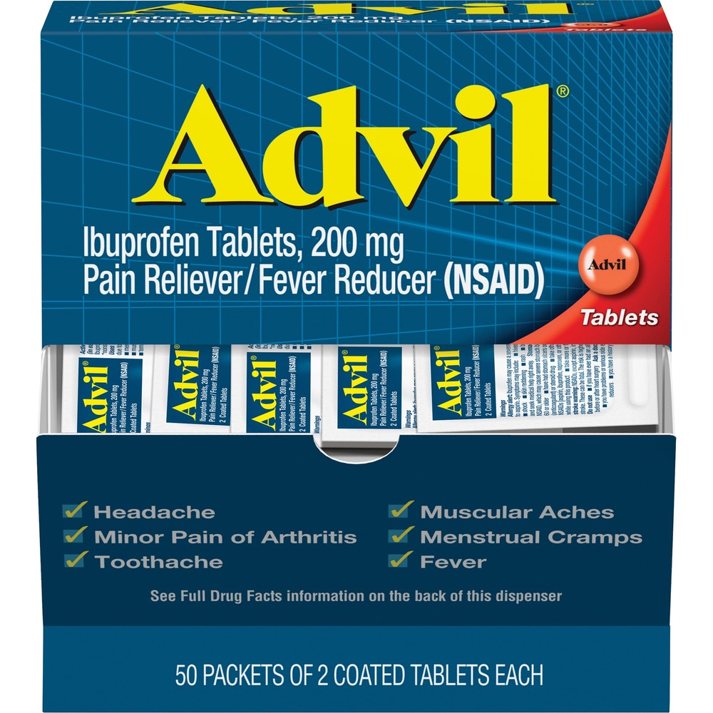 GKC15489 - Advil stops pain where it starts, providing a powerful pain reliever. Whether you have a headache, muscle ache, backache, toothache, menstrual pain, minor arthritis and other joint pain, or aches and pains from the common cold, Advil brings relief where you need it. This pain medicine and fever reducer is scientifically designed to block the chemicals in the body that cause pain and fever. Each tablet contains 200 mg. of ibuprofen, a non-steroidal, anti-inflammatory drug (NSAID). Coated Advil tablets are easy to swallow, providing relief that lasts for up to 6 hours. Advil has provided safe, effective pain relief for more than 35 years.