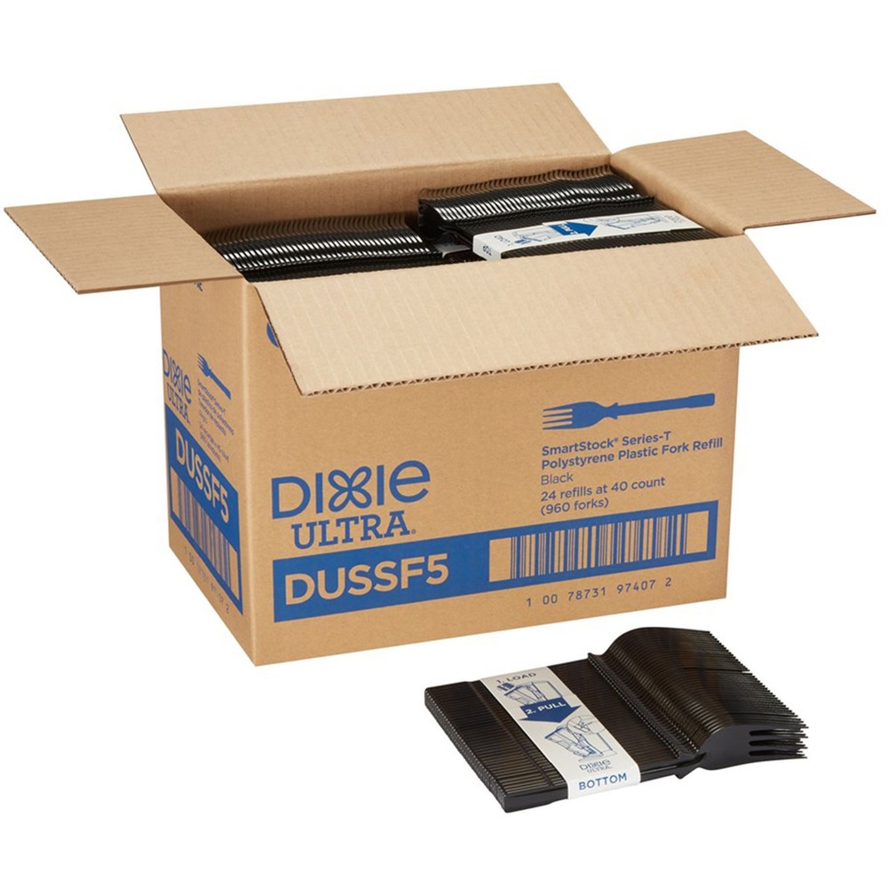DXEDUSSF5 - Fork refill cartridge is designed for use in GP Pro Ultra SmartStock Tri-Tower Cutlery Dispenser. Pre-counted, pre-assembled refill makes it fast and easy to restock an empty dispenser. Simply pick up a new Series-T cutlery refill, slide it into the dispenser, grasp the pull tab, pull away the paper band and close the door. Forks are made of polystyrene.