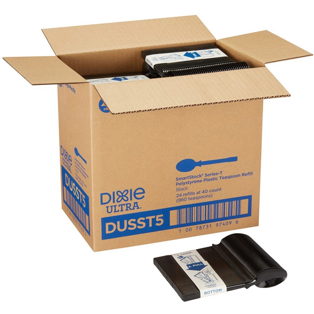 DXEDUSST5 - Teaspoon refill cartridge is designed for use in GP Pro Ultra SmartStock Tri-Tower Cutlery Dispenser. Pre-counted, pre-assembled refill makes it fast and easy to restock an empty dispenser. Simply pick up a new Series-T cutlery refill, slide it into the dispenser, grasp the pull tab, pull away the paper band and close the door. Teaspoons are made of polystyrene.