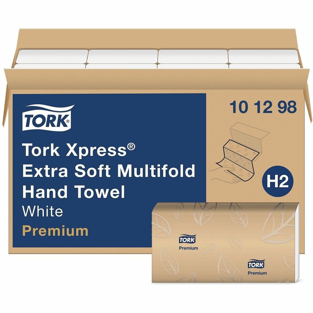 TRK101298 - Tork Xpress Extra Soft Multifold Hand Towel White with Blue Leaf H2: Offering superior softness, this towel shows your customers what luxury feels like. Tork Premium Extra Soft Xpress 4-Panel Multifold Hand Towels system creates ready-to-use towels with no towel "fall out," and portion control to deliver one towel every time. Ideal for medium-traffic restrooms, this system provides both comfort and hygiene to your guests. High-performance towels mean customers use less, resulting in greater cost savings and reduced waste. More from the Manufacturer