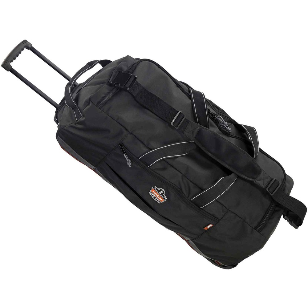 EGO13120 - Arsenal 5120 Large Wheeled Gear Bag is spacious with three versatile compartments to keep everything you need for the workday or weekend organized. Customize how you organize with the three removable, internal dividers. Durable gear bag is made with 1200D polyester, heavy-gauge nylon stitching and heavy-duty zippers to withstand wear and tear for long-lasting performance. Material backing provides water protection. Molded wheels and telescoping, molded pull handle promote safe, easy transport. You can also carry the gear bag with the adjustable, padded shoulder strap.