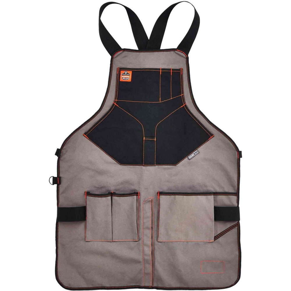EGO13696 - Arsenal Extended-Length Tool Apron makes your life easier by keeping the tools you need close to the task at hand without getting in the way. Waist and shoulder straps adjust to fit a wide range of sizes on both men and women. Hook-and-loop patch allows the extra strap length to be rolled up and tucked away. The 2" wide shoulder straps adjust and are made of durable webbing for extra comfort. Apron can be easily put on or taken off with one buckle. Three roomy tool pockets, two hammer loops and eight additional pockets hold a variety of tools from nails, screwdrivers and hammers to bottles, measuring tapes and even your cell phone. All 13 pockets are ergonomically designed to fit comfortably, keep your tools in place and stay out of the way of your work. Apron is made with heavy-duty, 14 oz. abrasion-resistant canvas to reduce the wear over time. It includes a name ID badge on the interior plus a D-Ring on the lower right-side to attach keys, lanyards, grabbers and more.